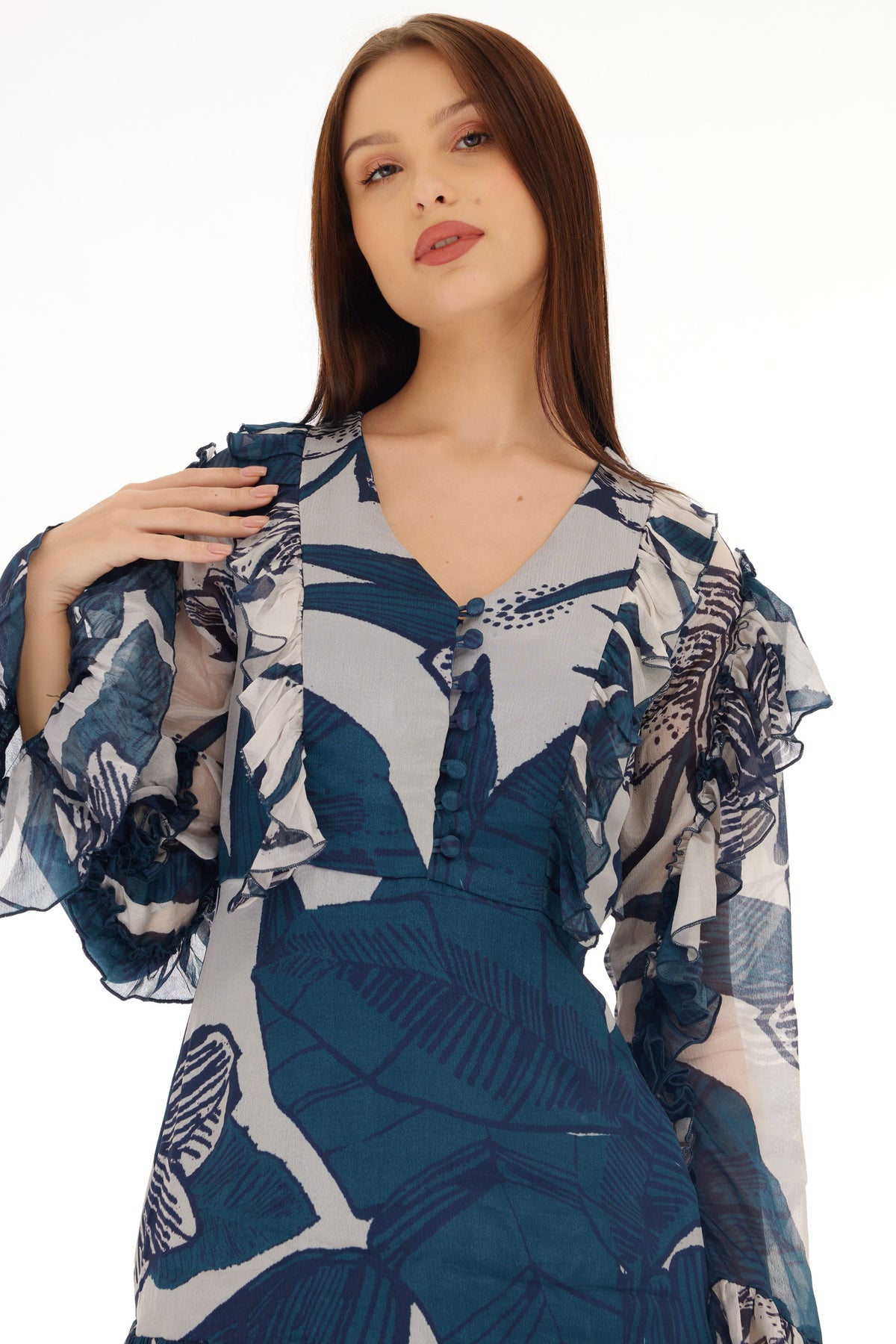 Blue and White Wrap Dress