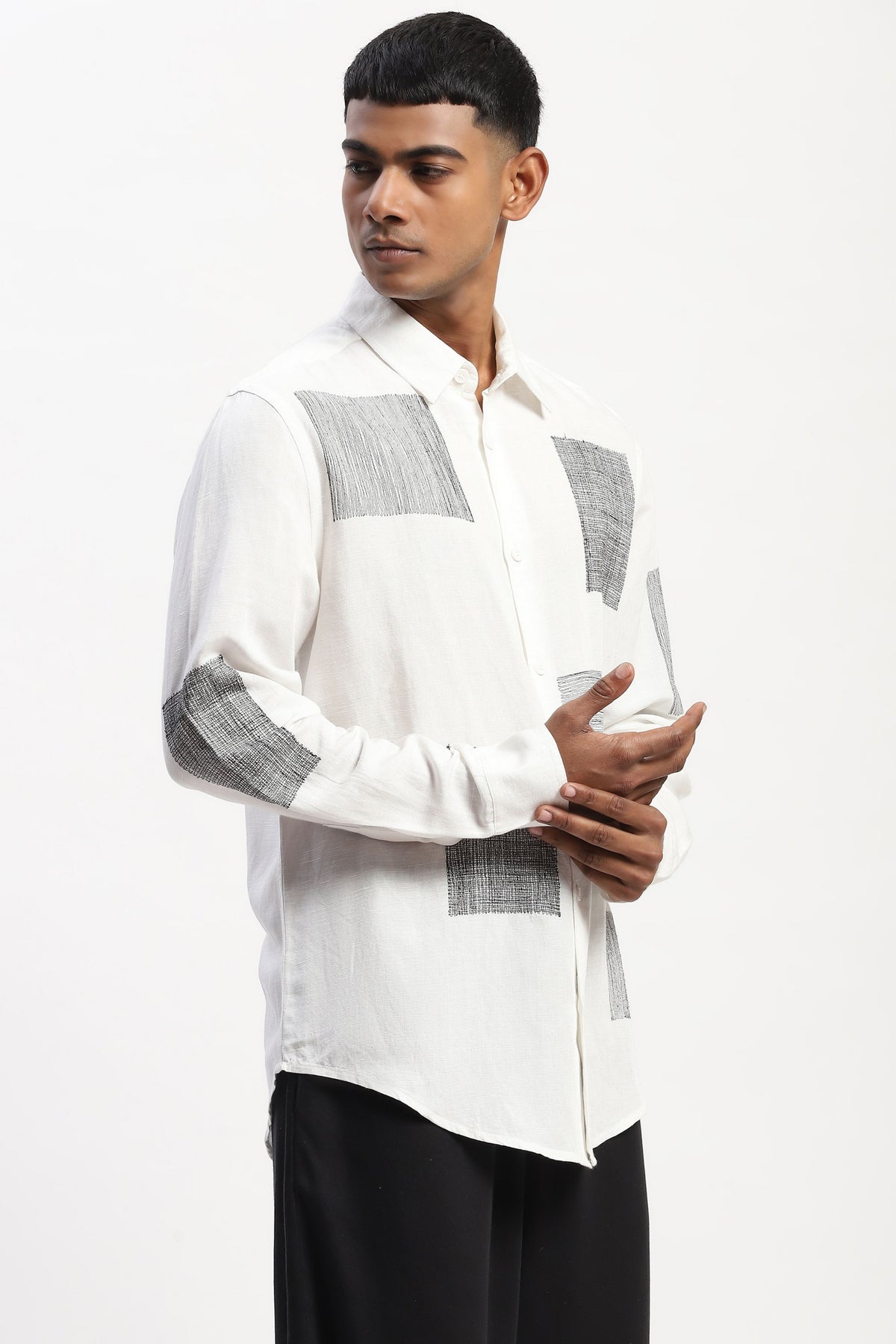 White Embroidered Scribble Shirt
