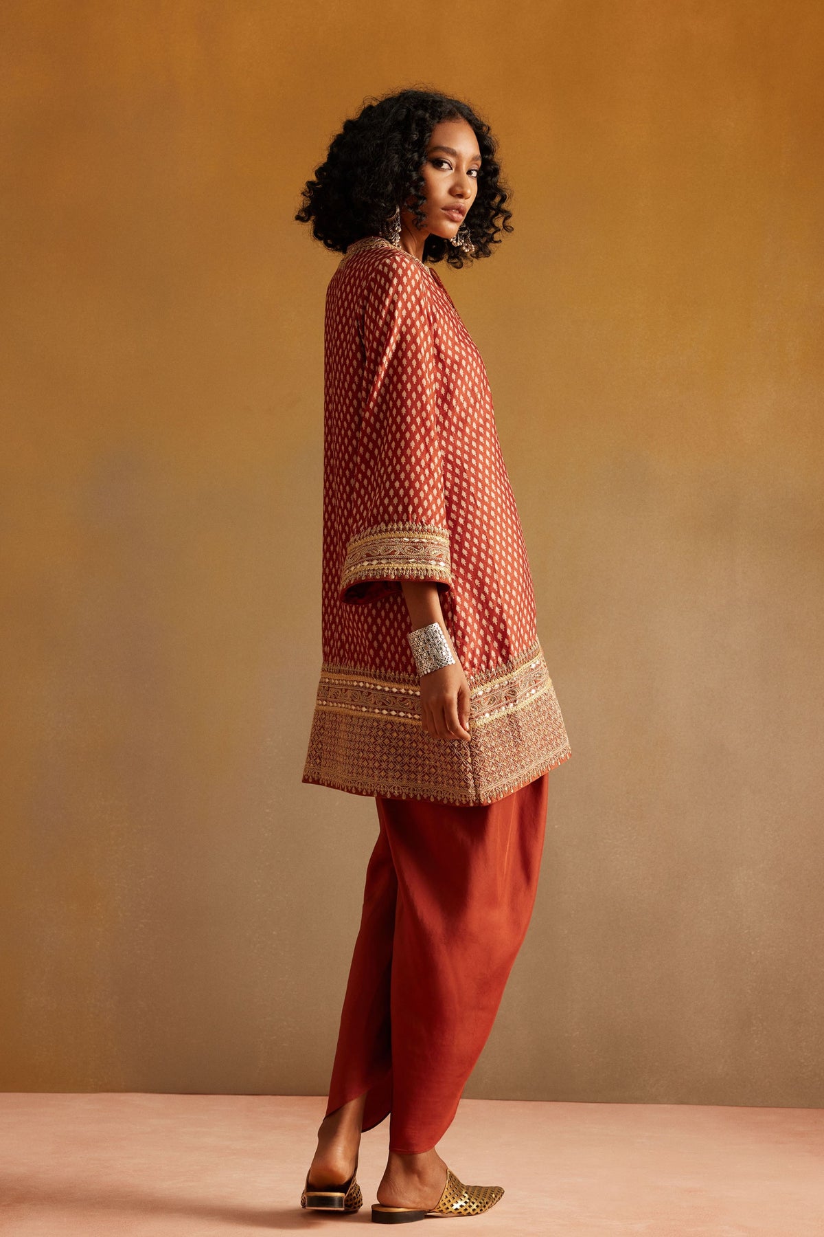 Red Short Kurti Dhoti Set