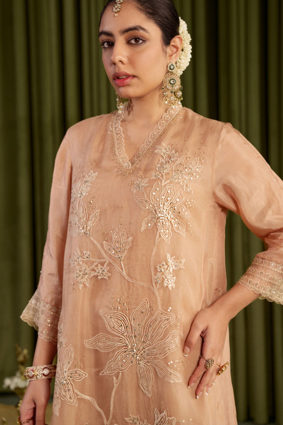 Golden Beige Embroidery Kurta Set