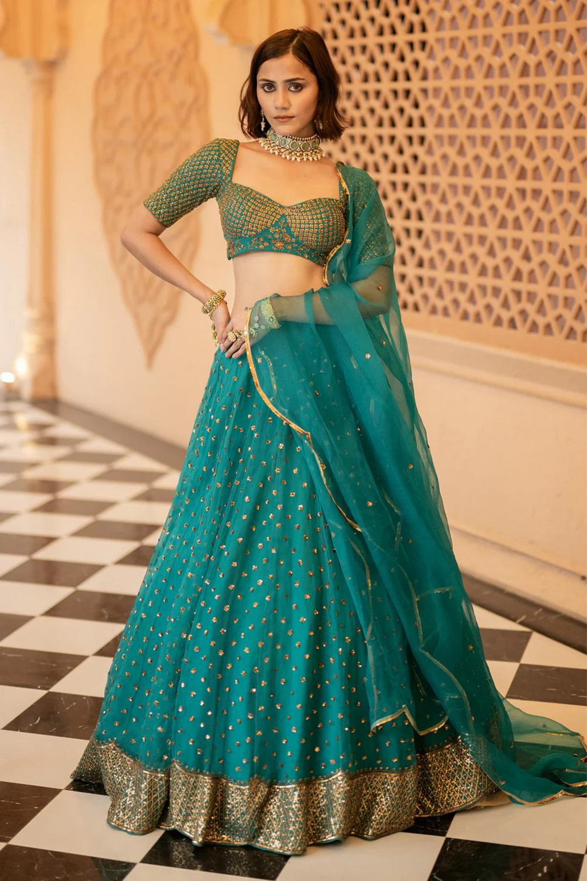 Teal Green Lehenga Set