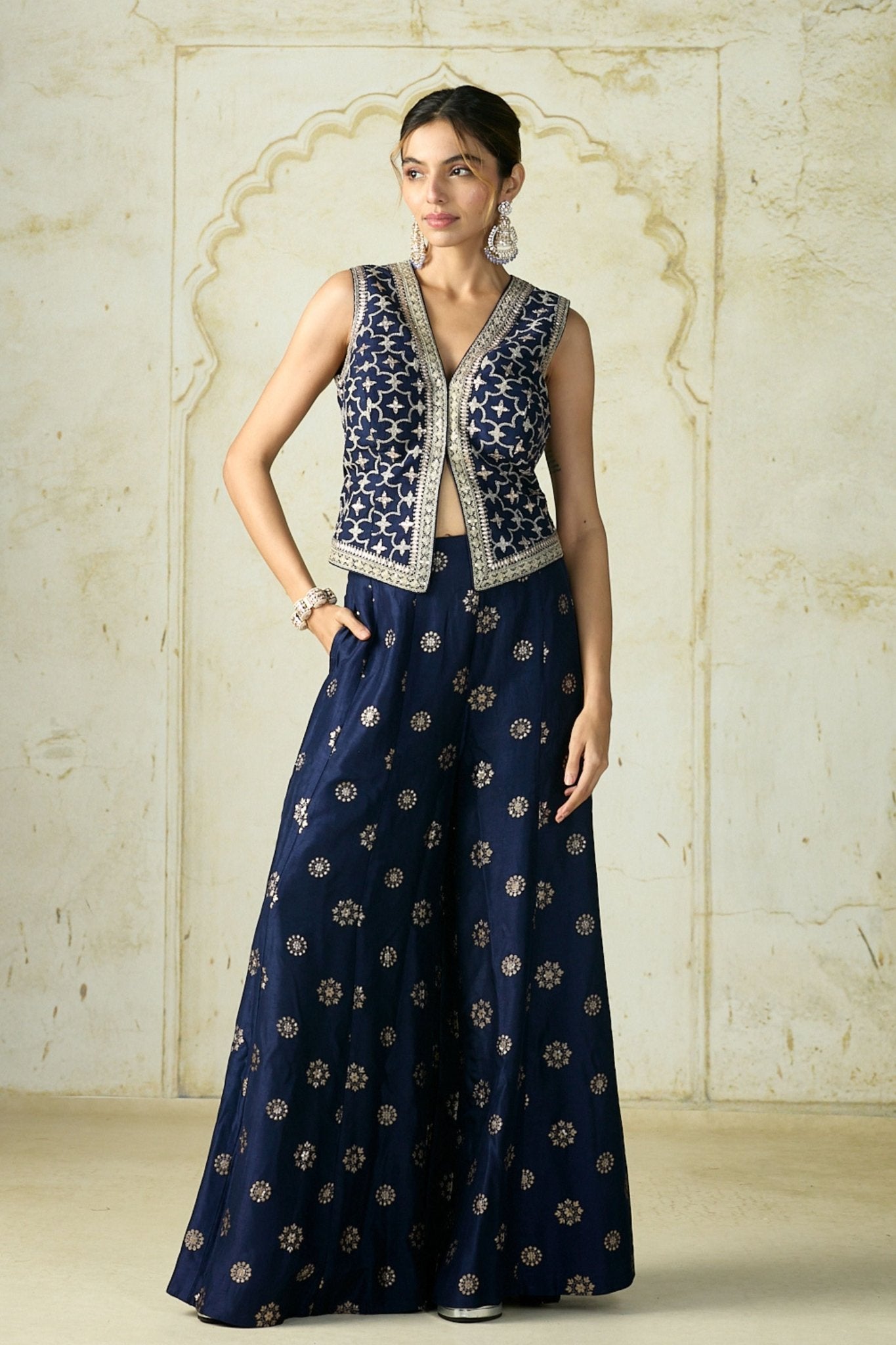 Navy Mizna Waistcoat Set - Gopi Vaid - Elahe