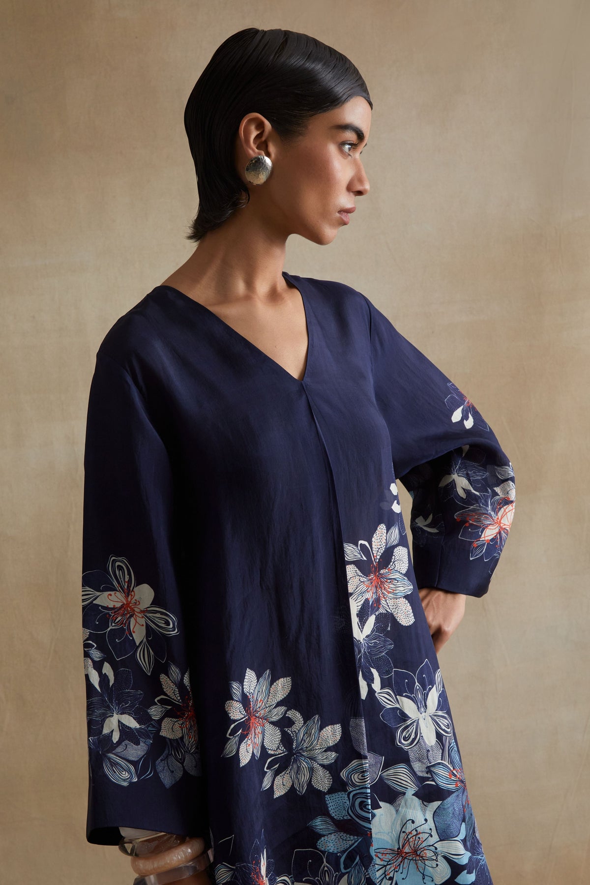 Navy Bold Floral Print Tunic Set