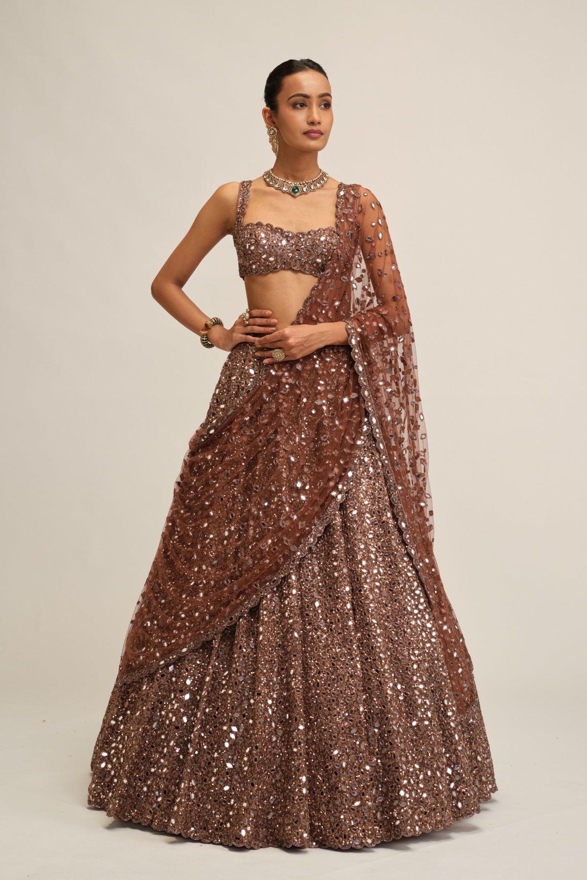 Beige Mirror Lehenga Set