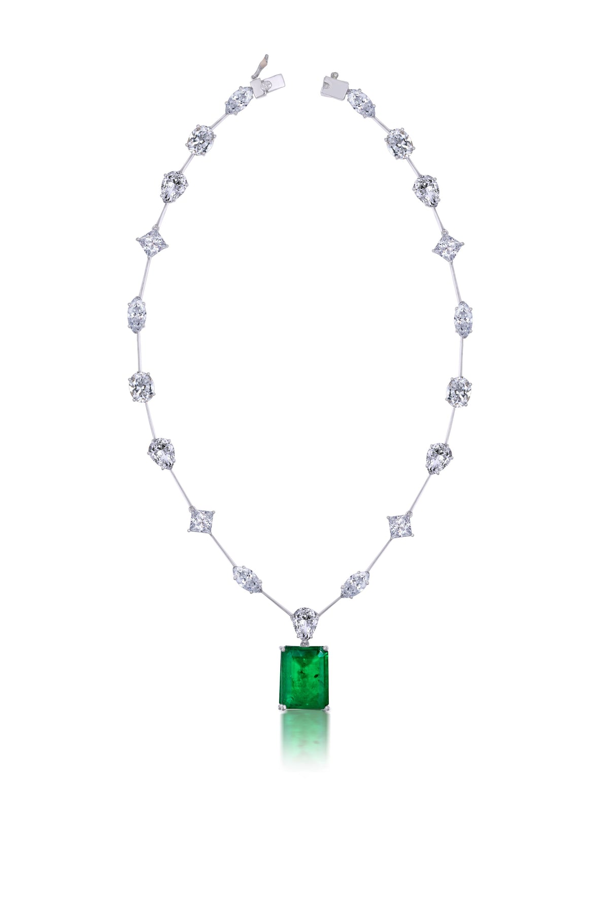 Classic White Necklace With Emeralds