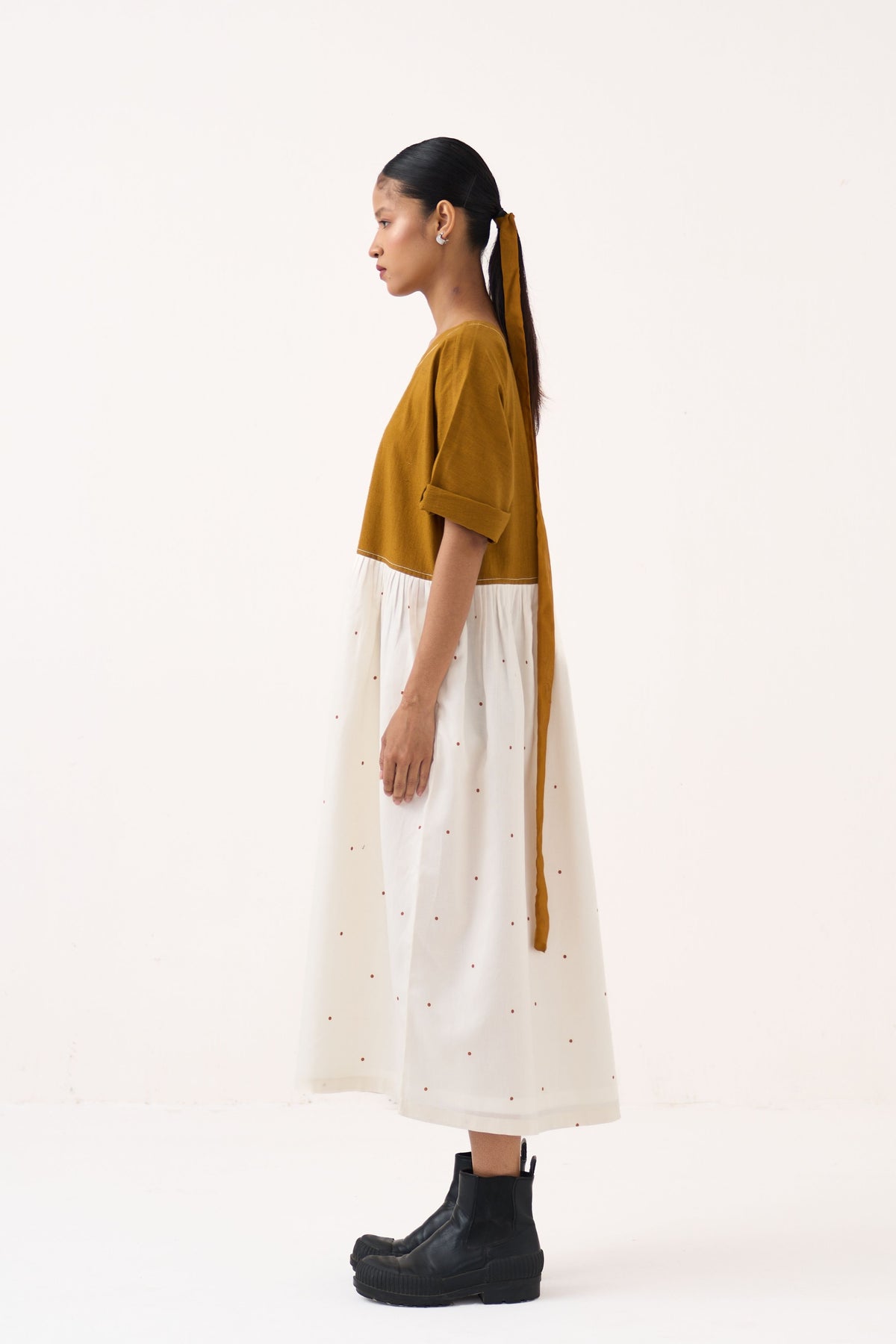 Yoke Gather Polka Dress