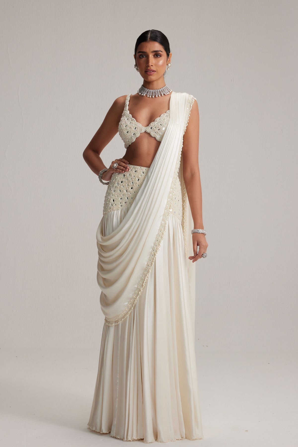Embroidered Draped Saree Set