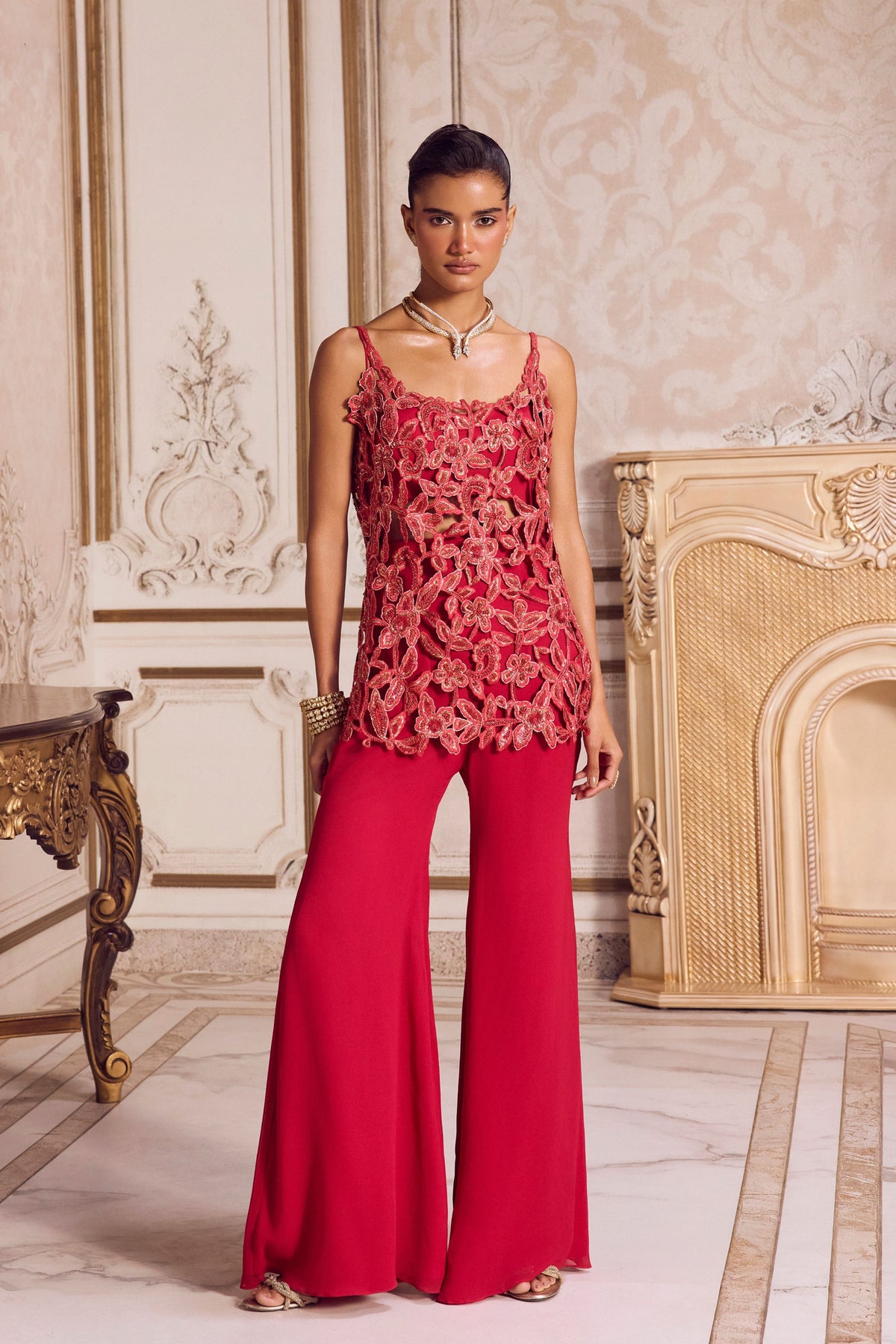 Magenta Cut Work Kurta and Pants