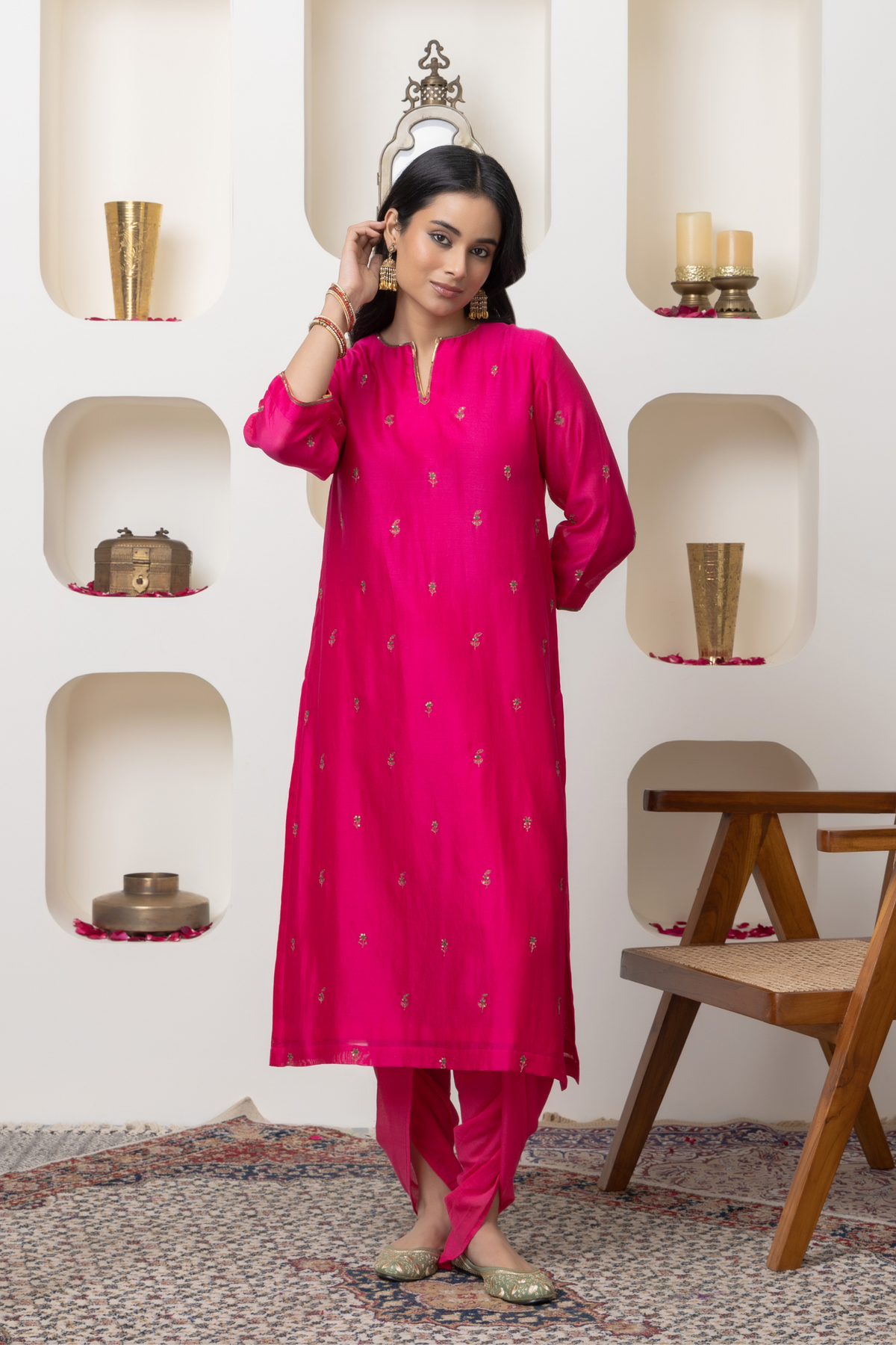 Fuschia Hand Embroidered Kurta Set