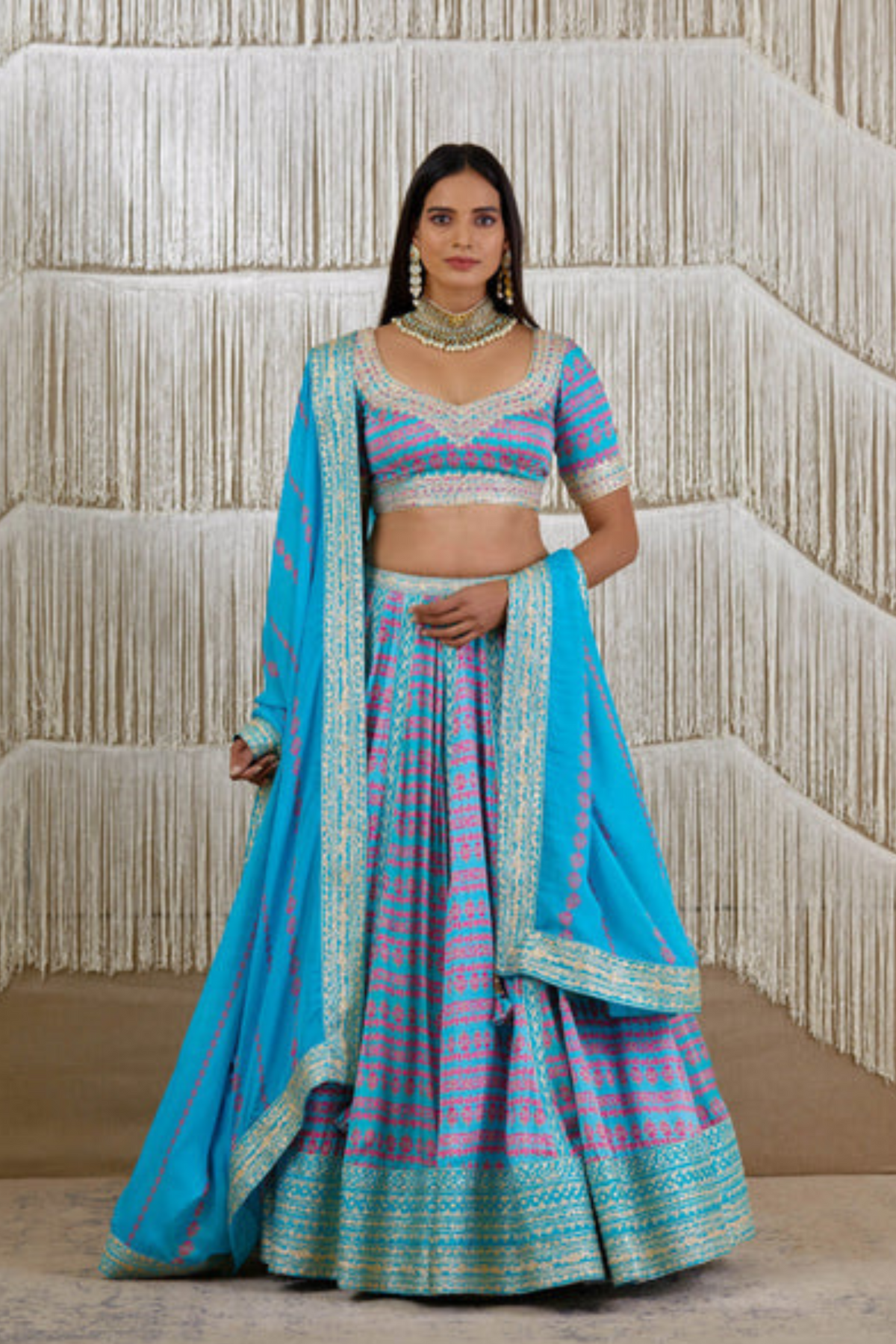 Sky Blue Gota embroidred lehenga set