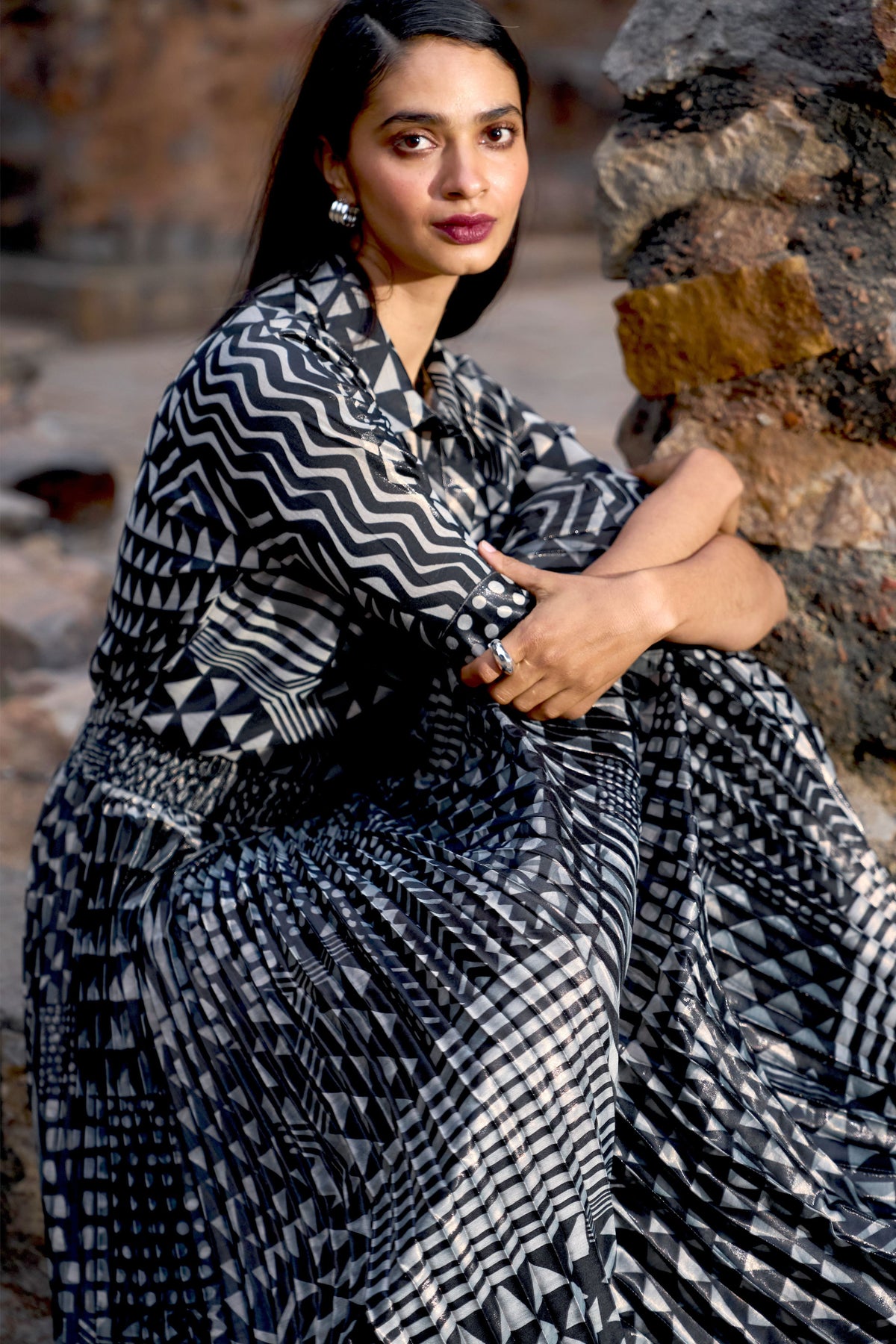Multicolour Tribal Shimmer Skirt Set