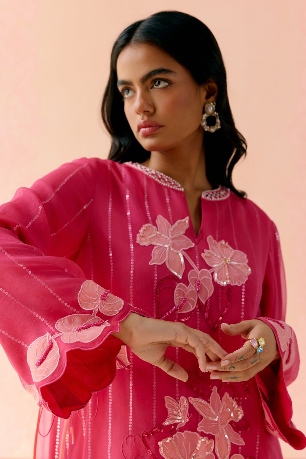 Hot Pink Organza Kurta Set
