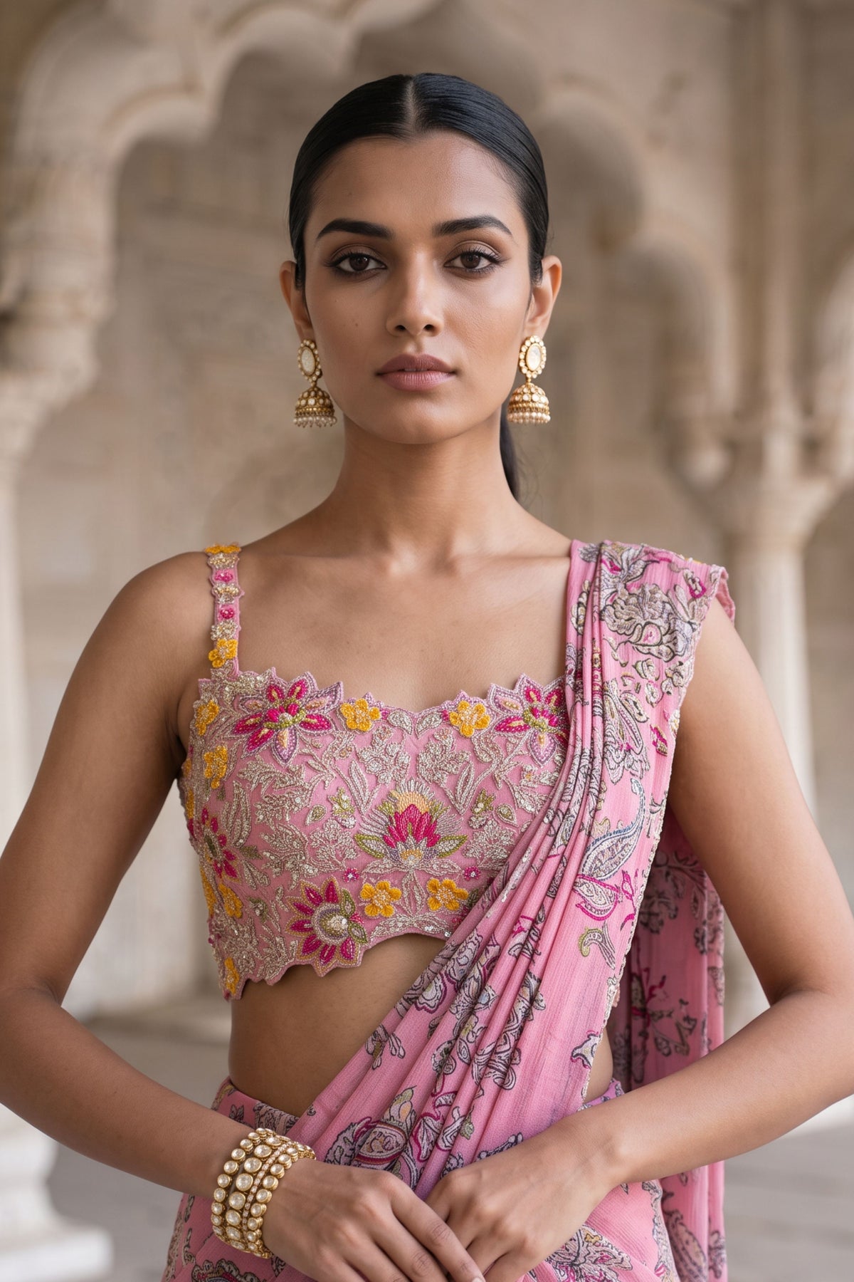 Rani Kalash Draped Saree Set