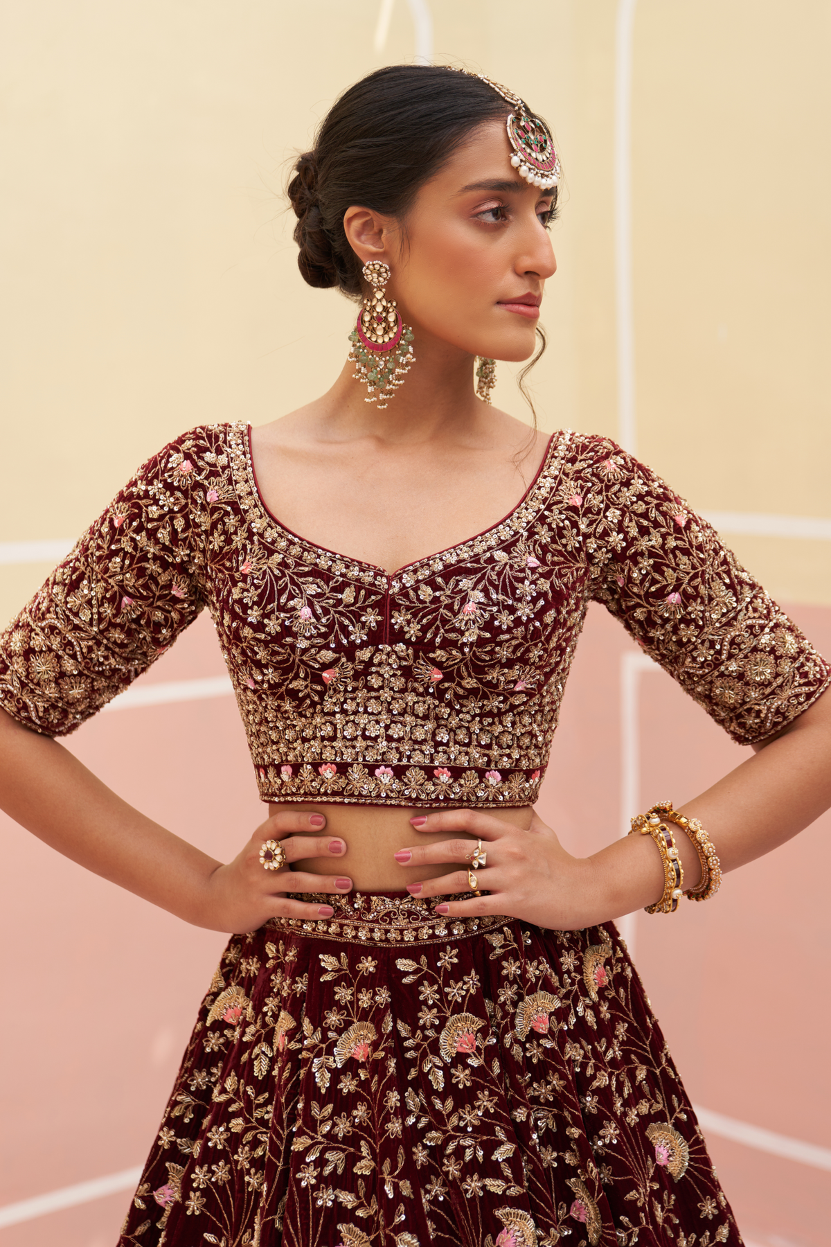 Maroon Velvet Lehenga Set