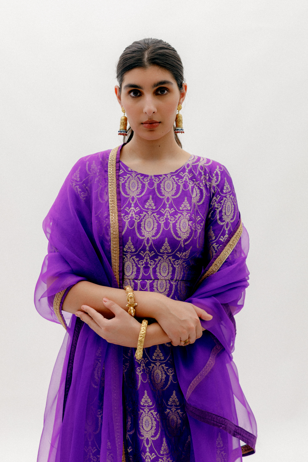 Purple Brocade Kurta Sharara set