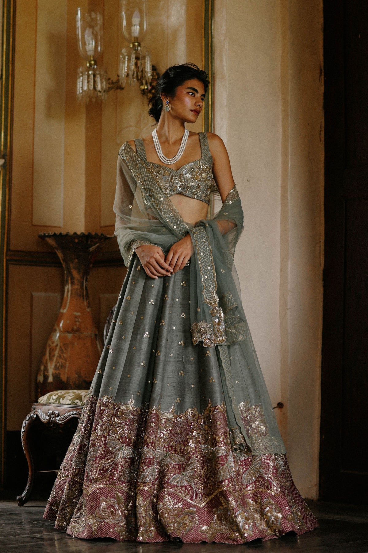 Sage Ruby Half Lehenga Set