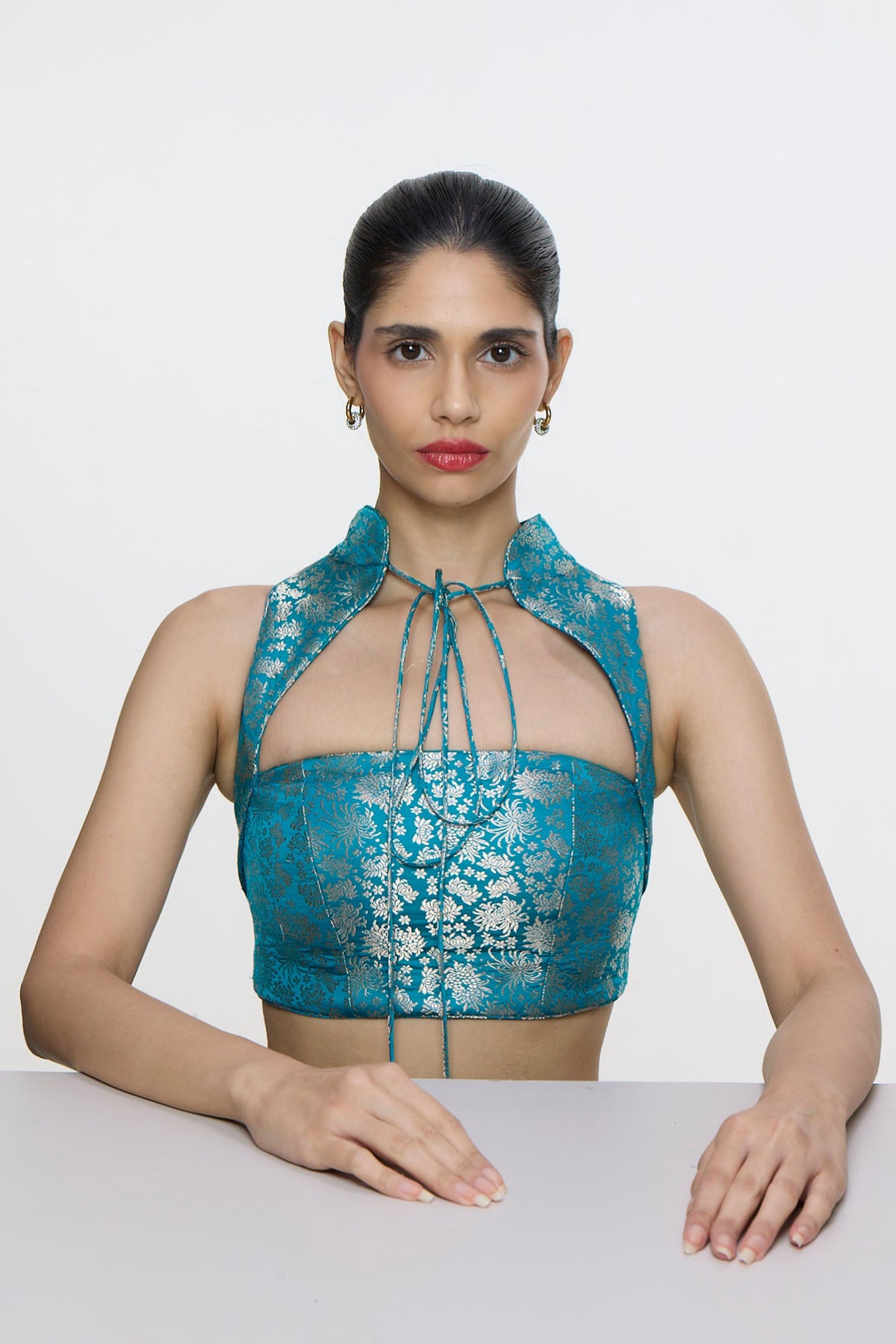 Handwoven Coral Blue Blouse
