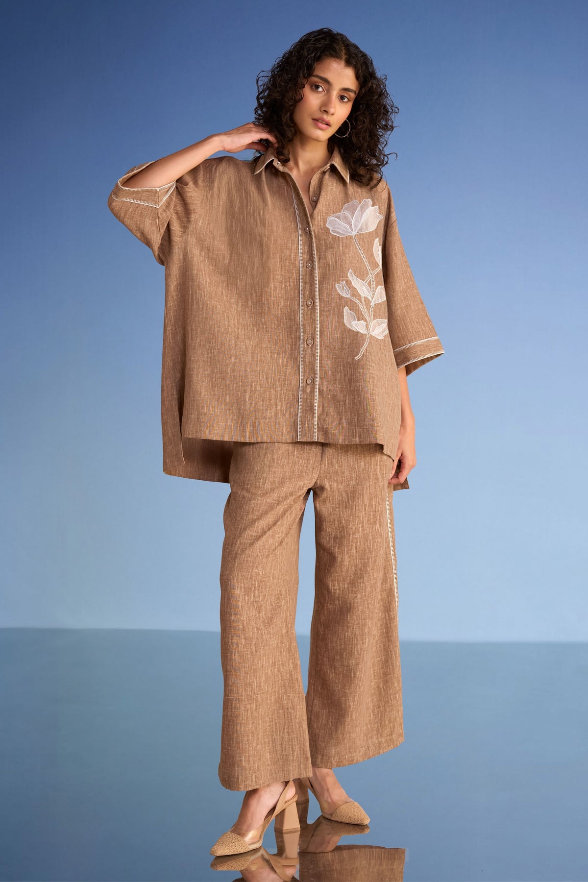 Floral Appliqué Textured Shirt