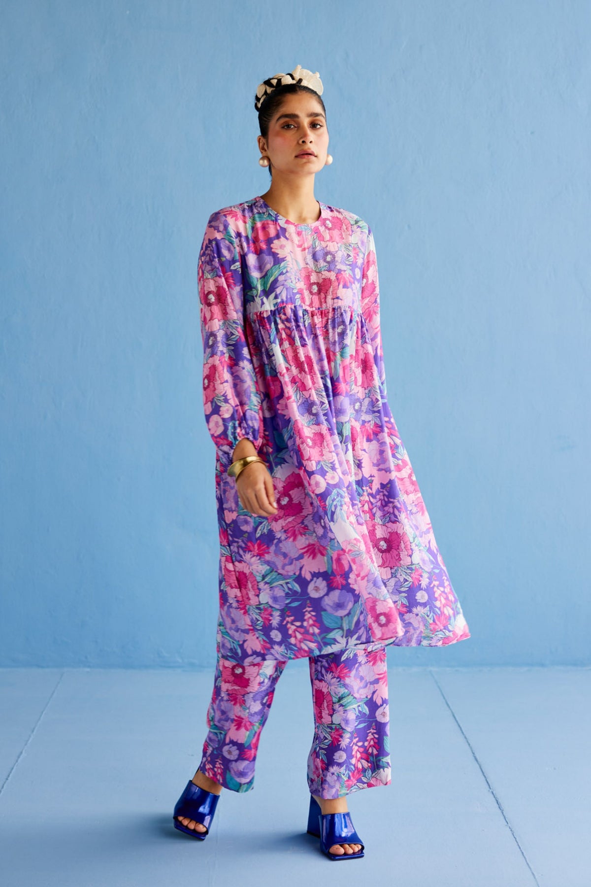 Purple Gathers Kurta Set