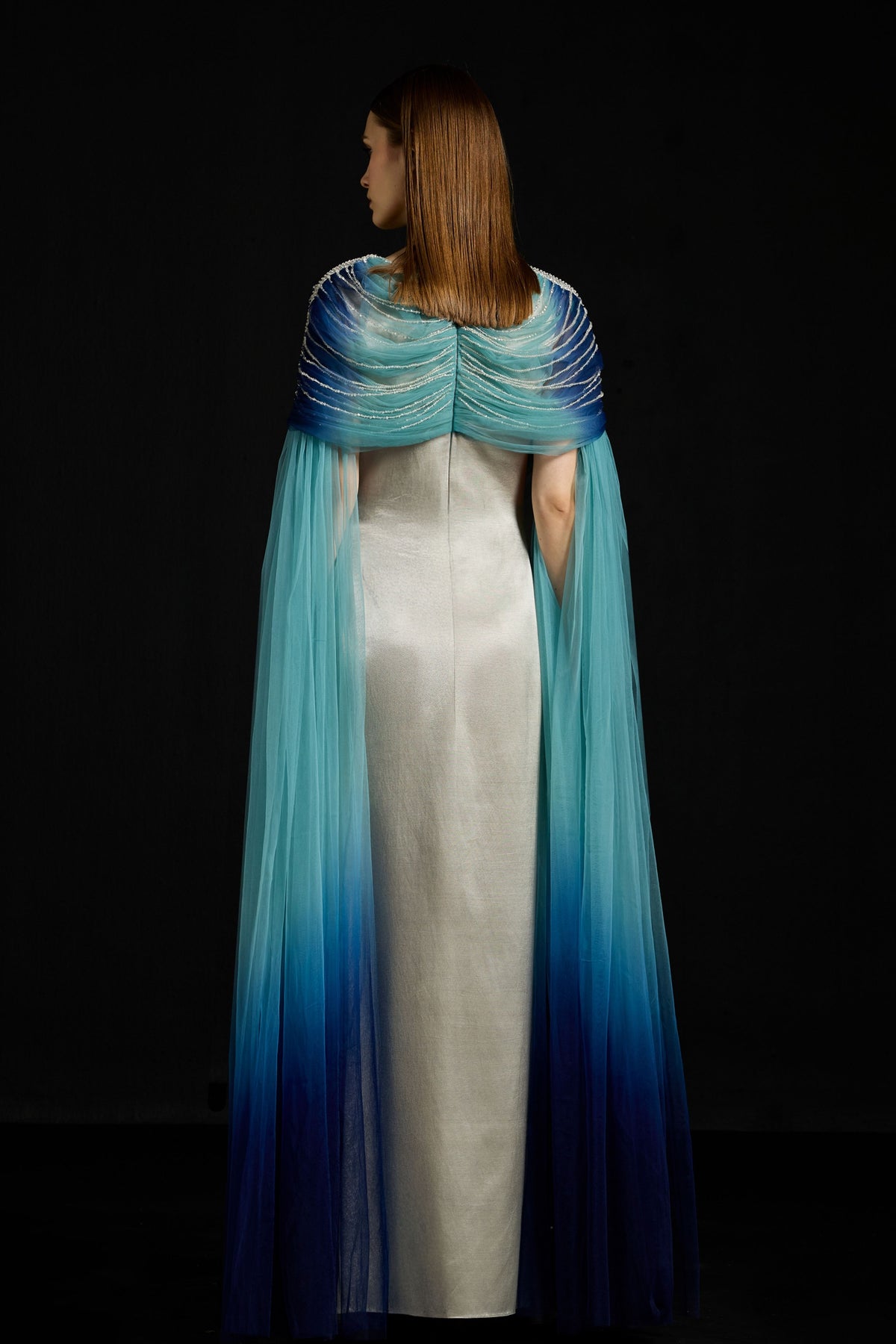 Draped Tulle Fall-Panelled Dress