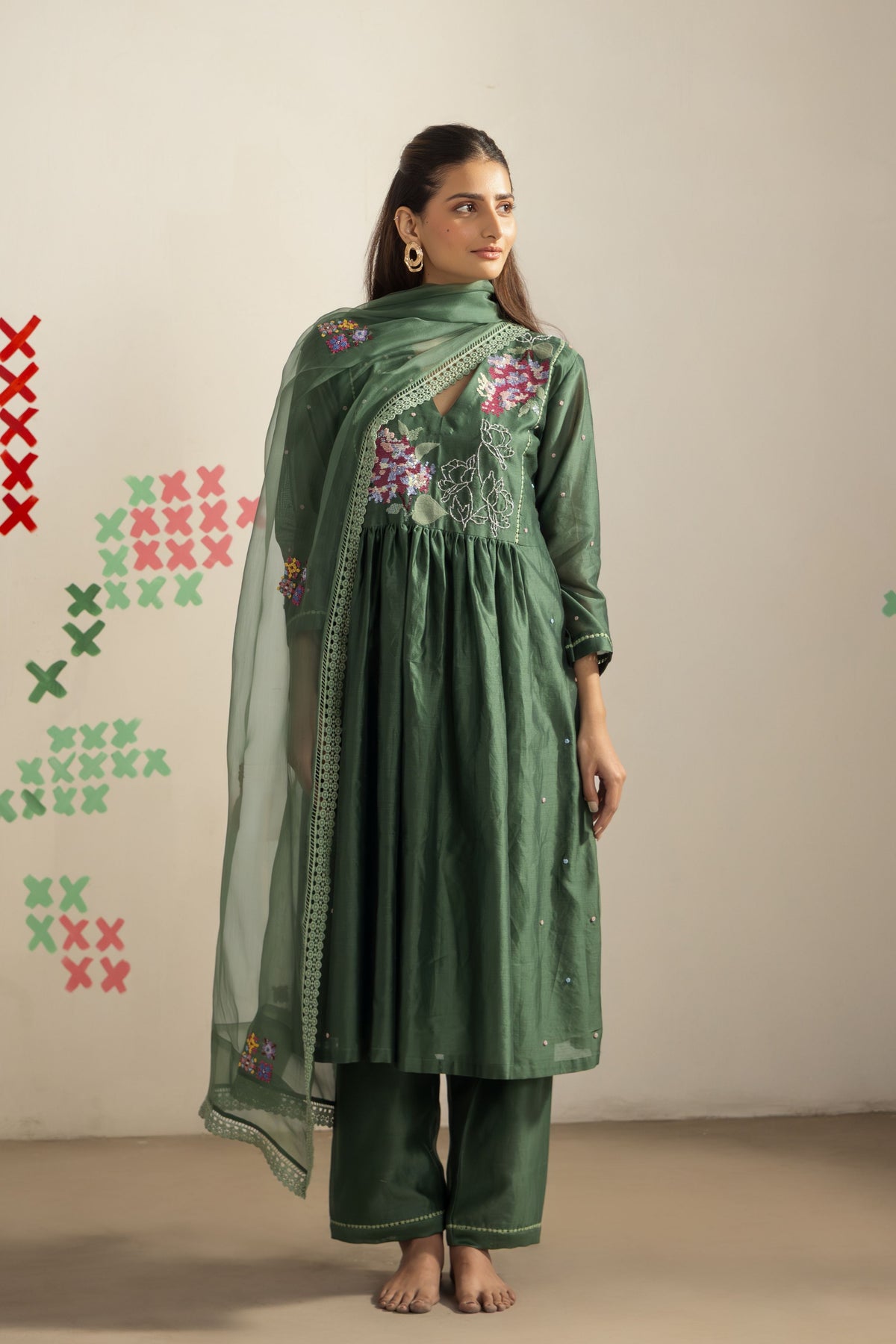 Dark Olive Leaf Kurta Set