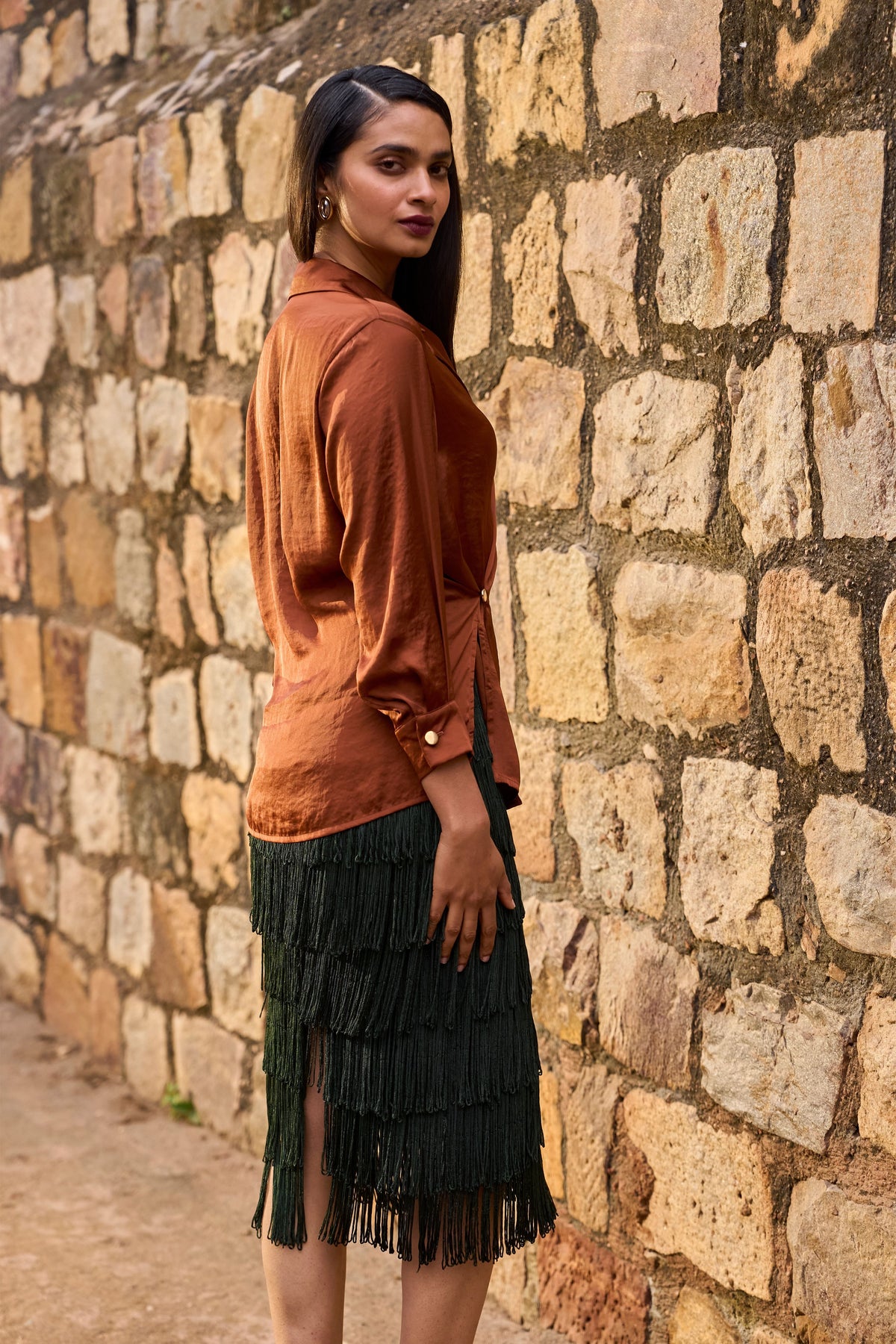 Umber Side Tie Blazer Shirt