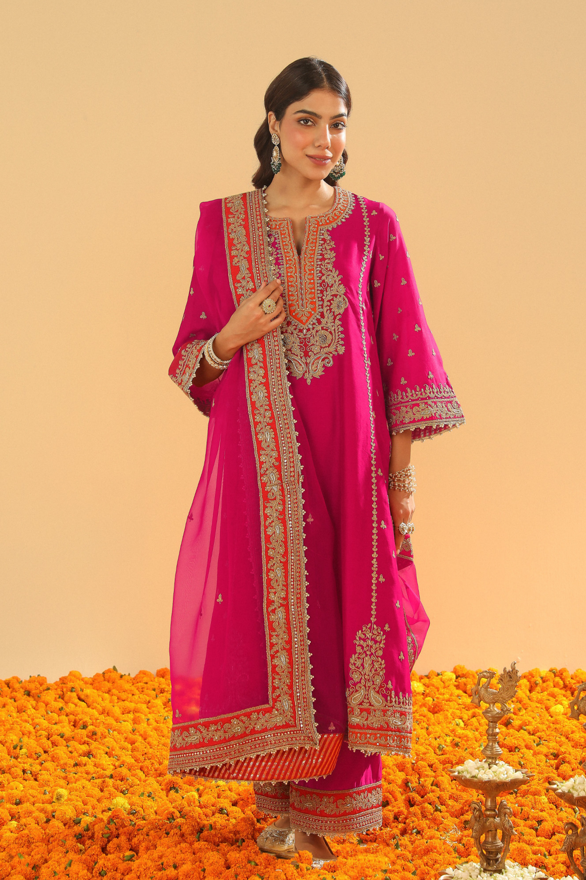 Hot Pink A-line Kurta Set