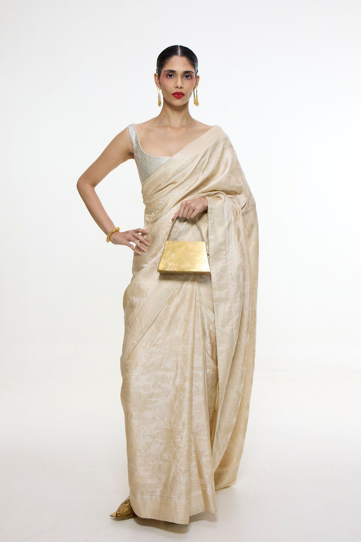 Ivory Kadhwa Banarasi Saree