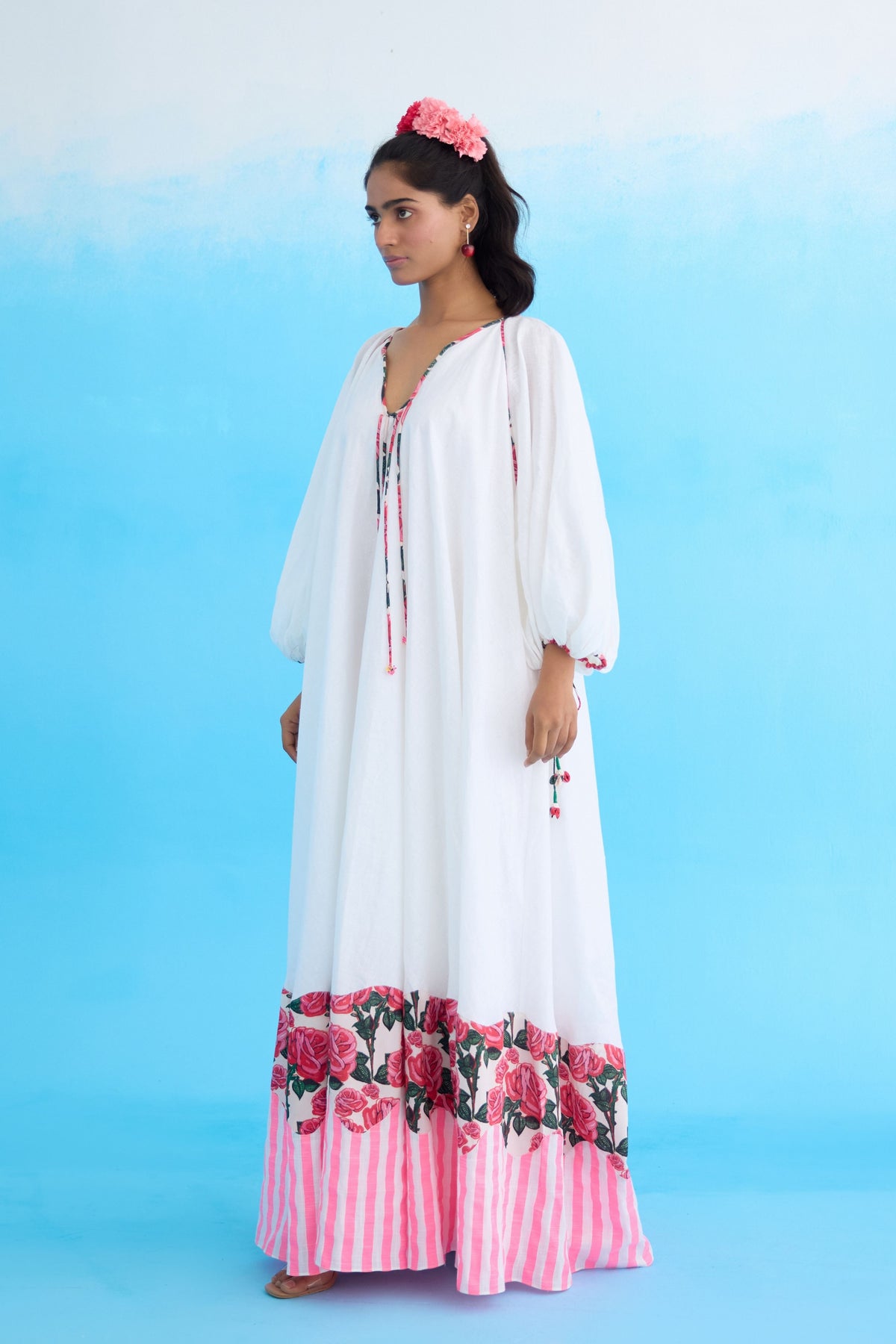 Whitebubble Sleeves Maxi Dress