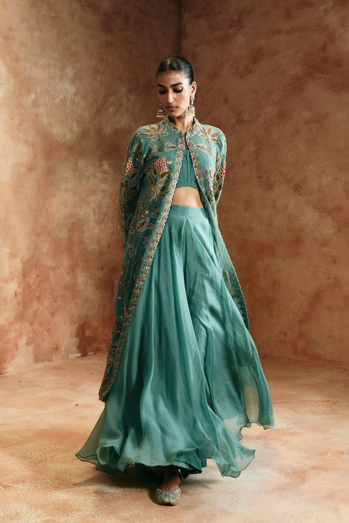 Coral Blue Sindh Zardozi Jacket Set