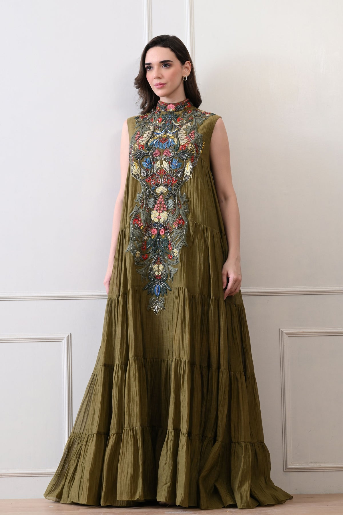 Olive High-neck Maxi Dress