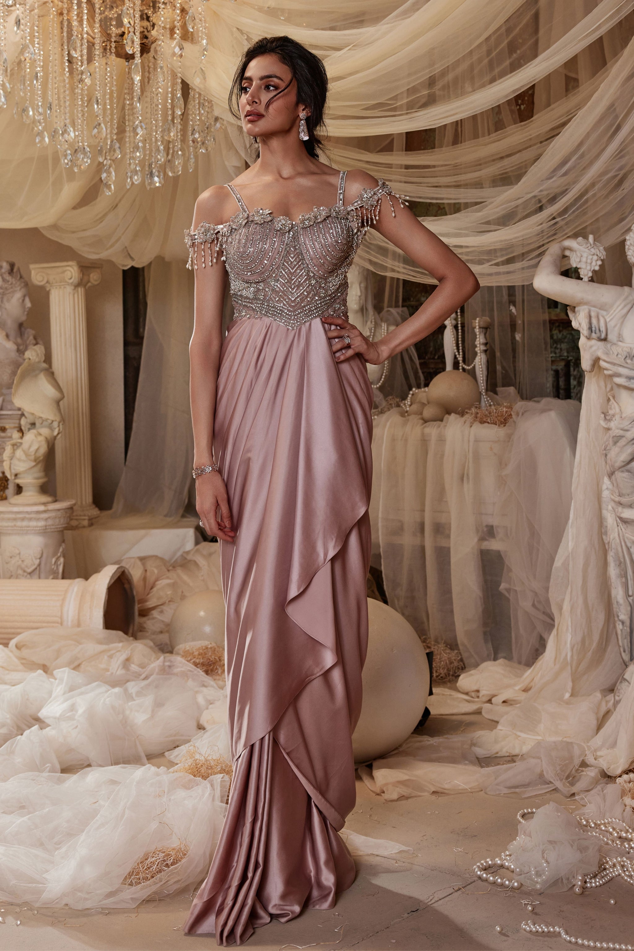 Roqa - Merlin Dusty Pink Gown - Elahe Roqa - Merlin Dusty Pink Gown - Elahe
