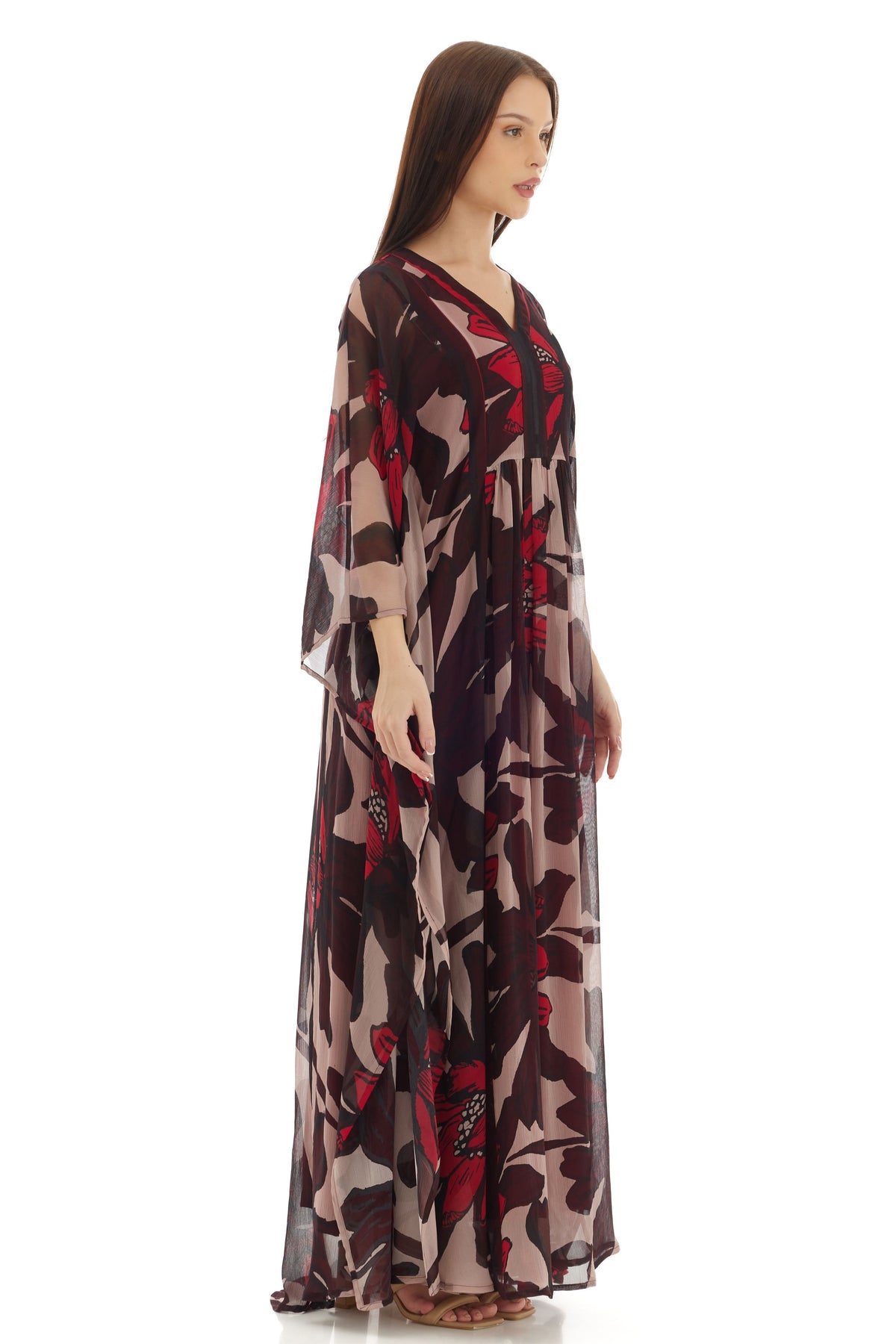 Beige and Brown Floral Kaftan