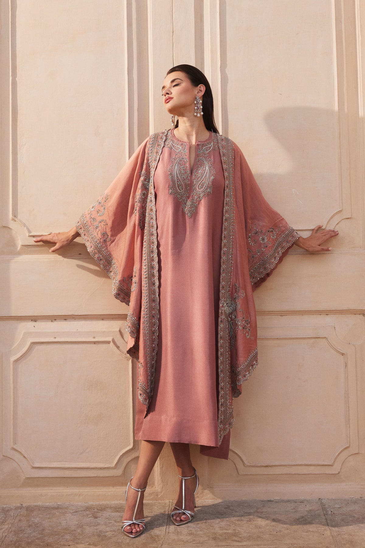 Peach Kaftan Cape Set