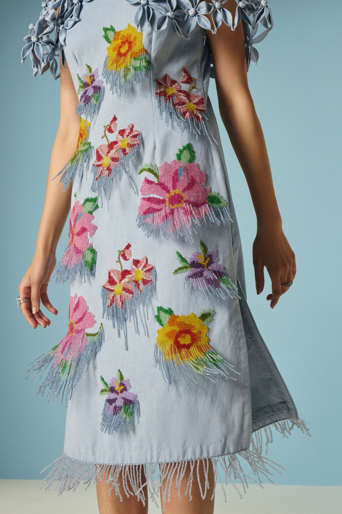 Powder Blue Floral Cape Dress