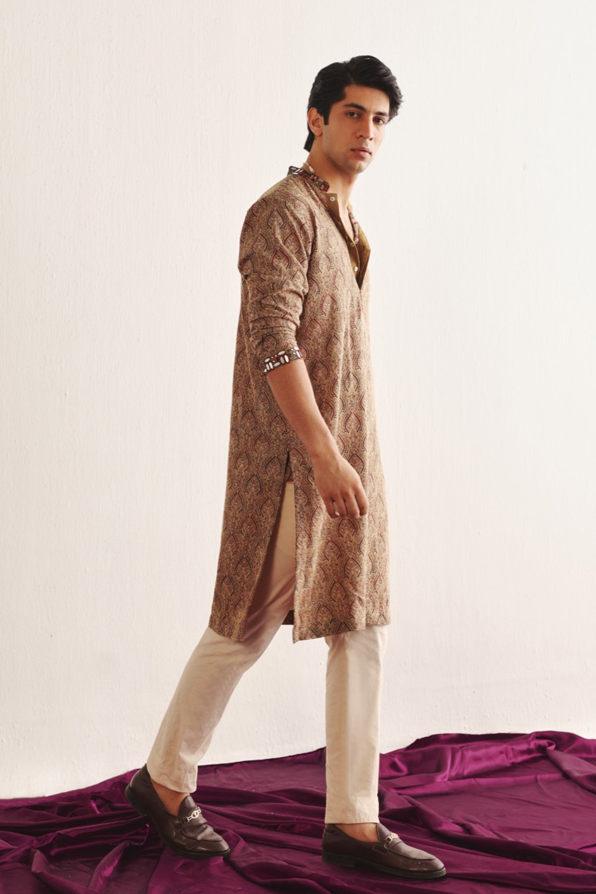 Ajrakh Kantha Work Kurta Set