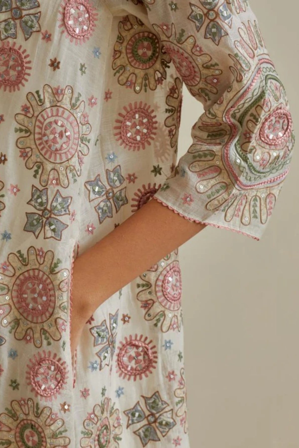 Pink and Off White Kurta Set