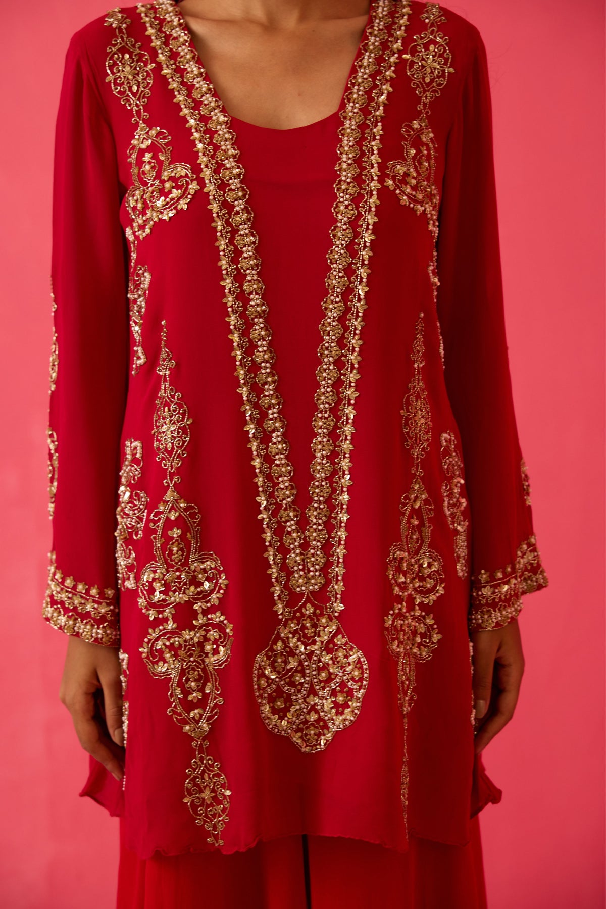 Crimson Red Sharara Set
