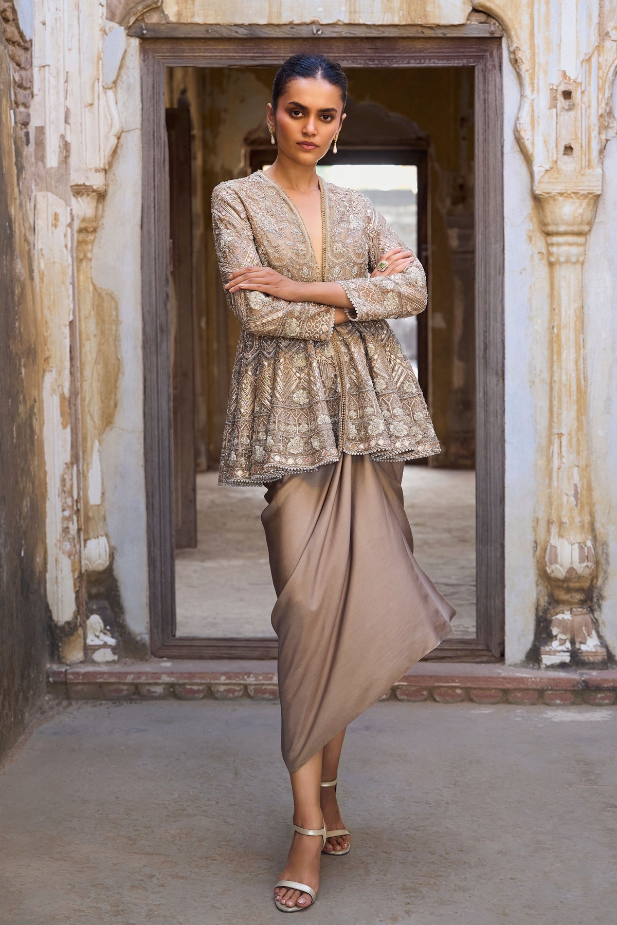 Golden Beige Peplum Set