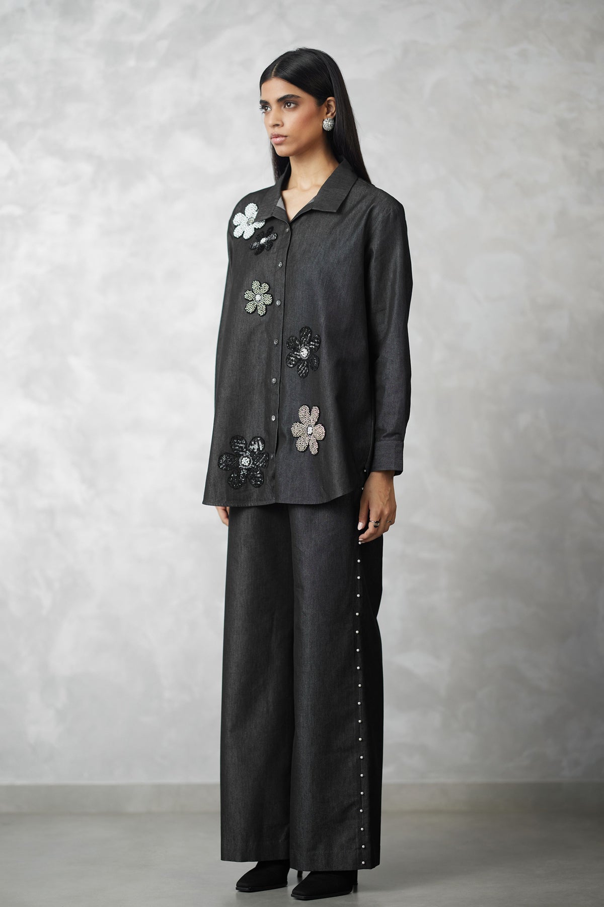 Pearl Detail Black Co-ord Set