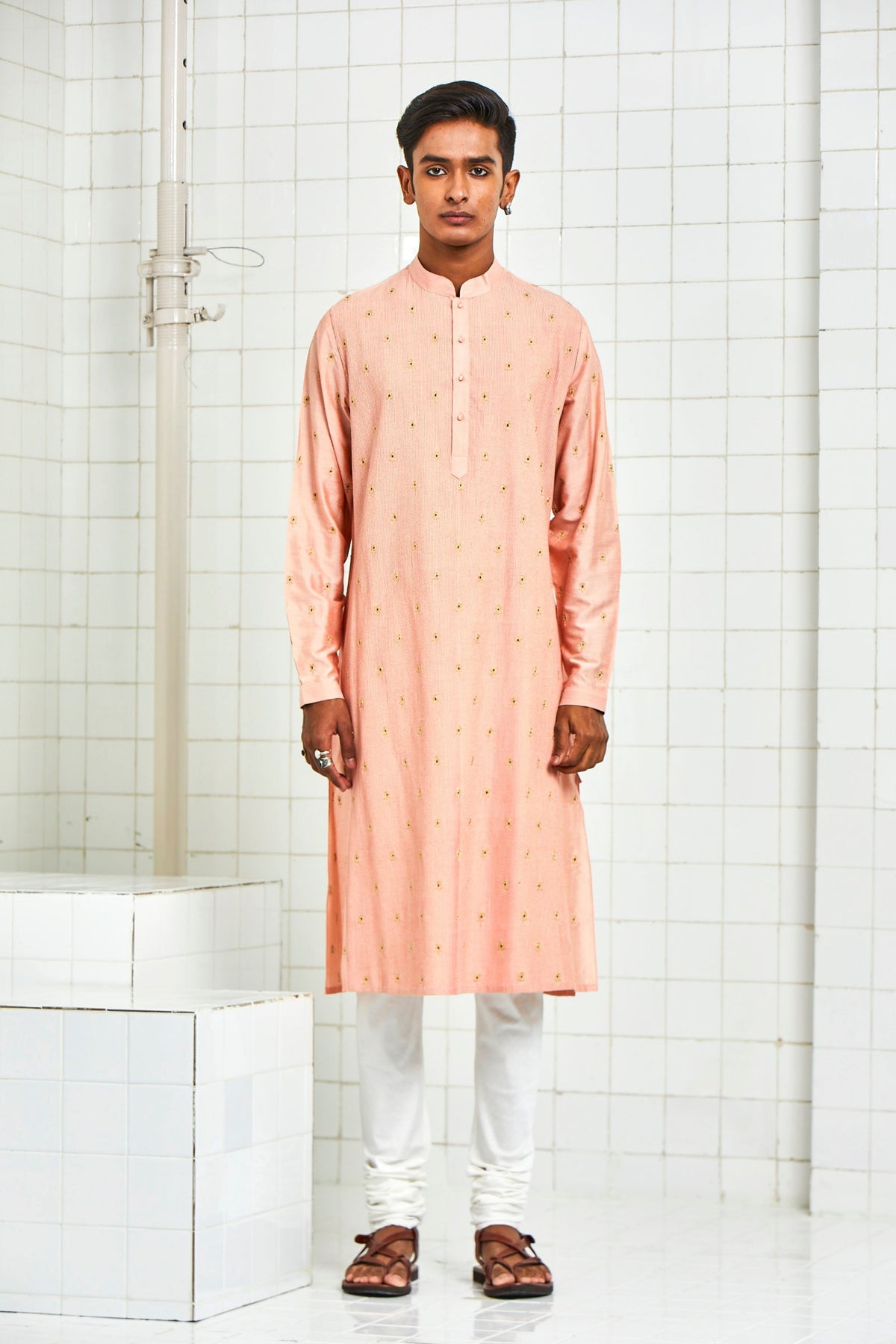 Peach Kalwara Embroidered Kurta Set
