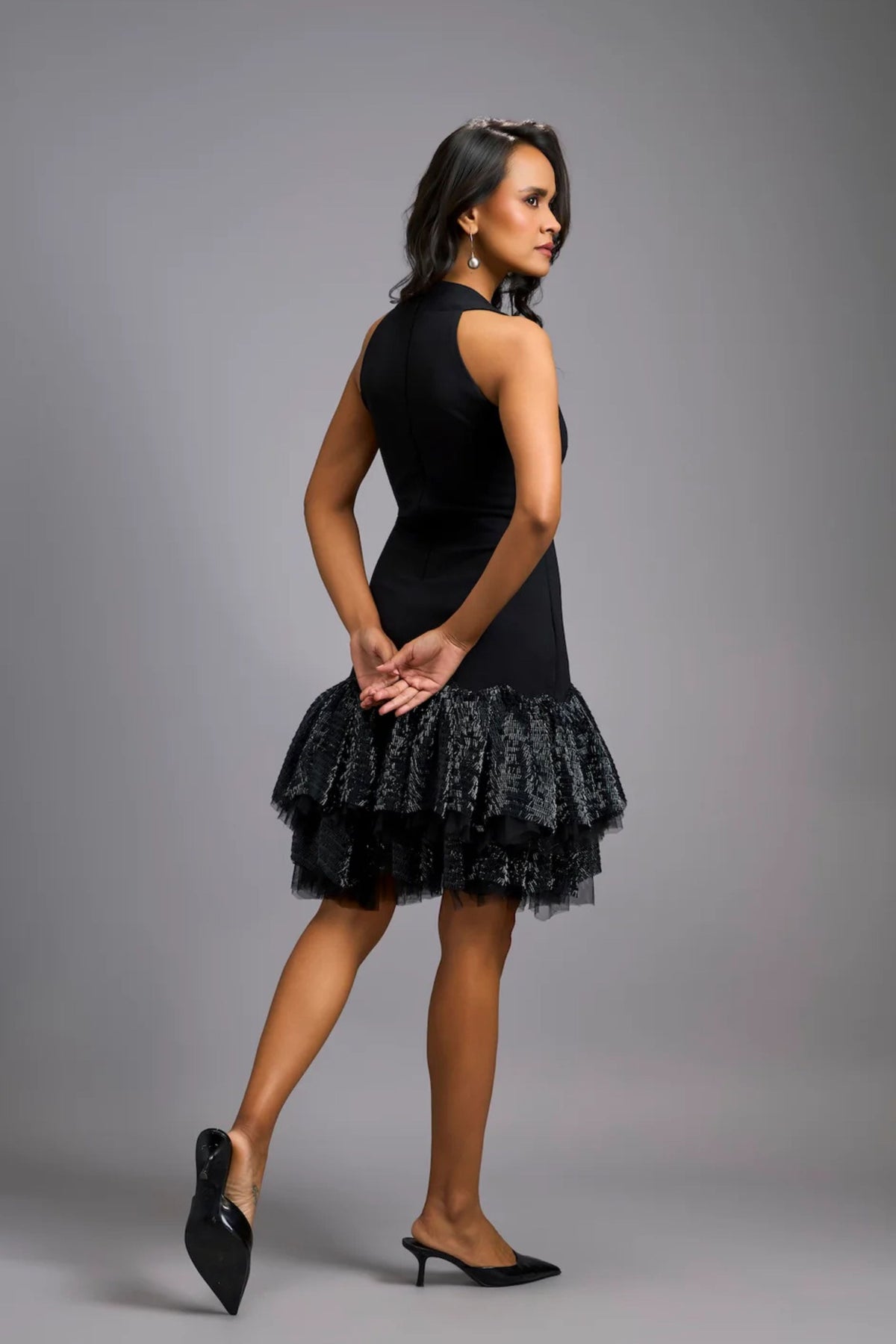Halter Neck Black Cocktail Dress