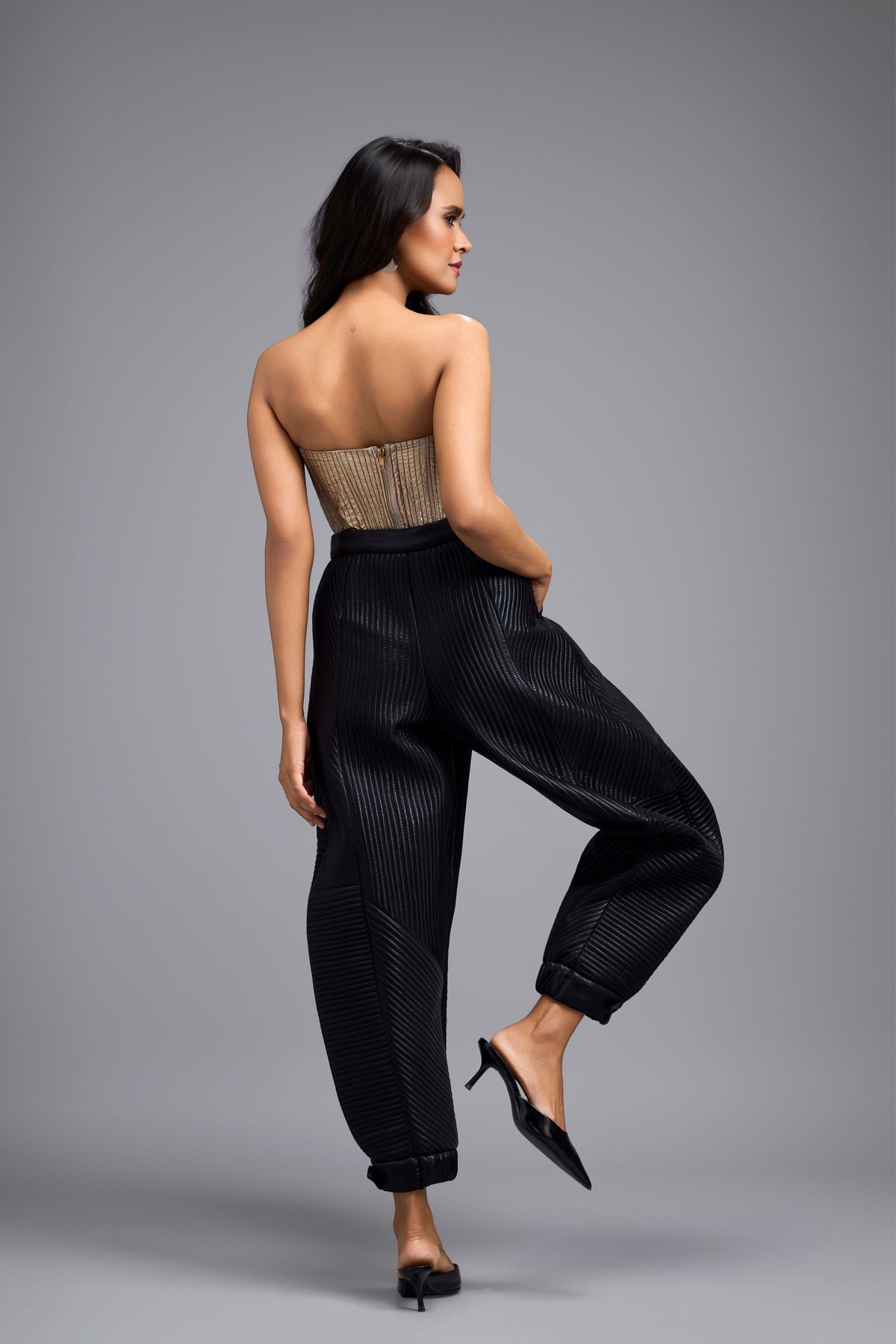 Metallic Black Quilted Pants
