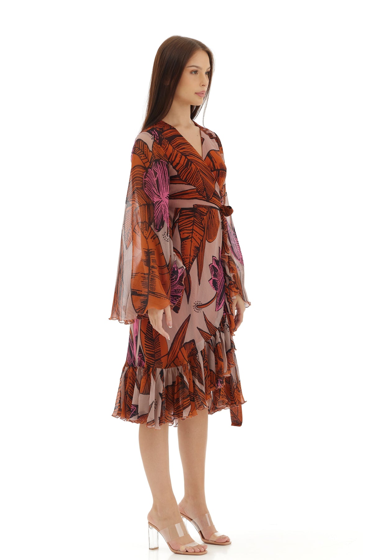 Orange and Beige Wrap Dress