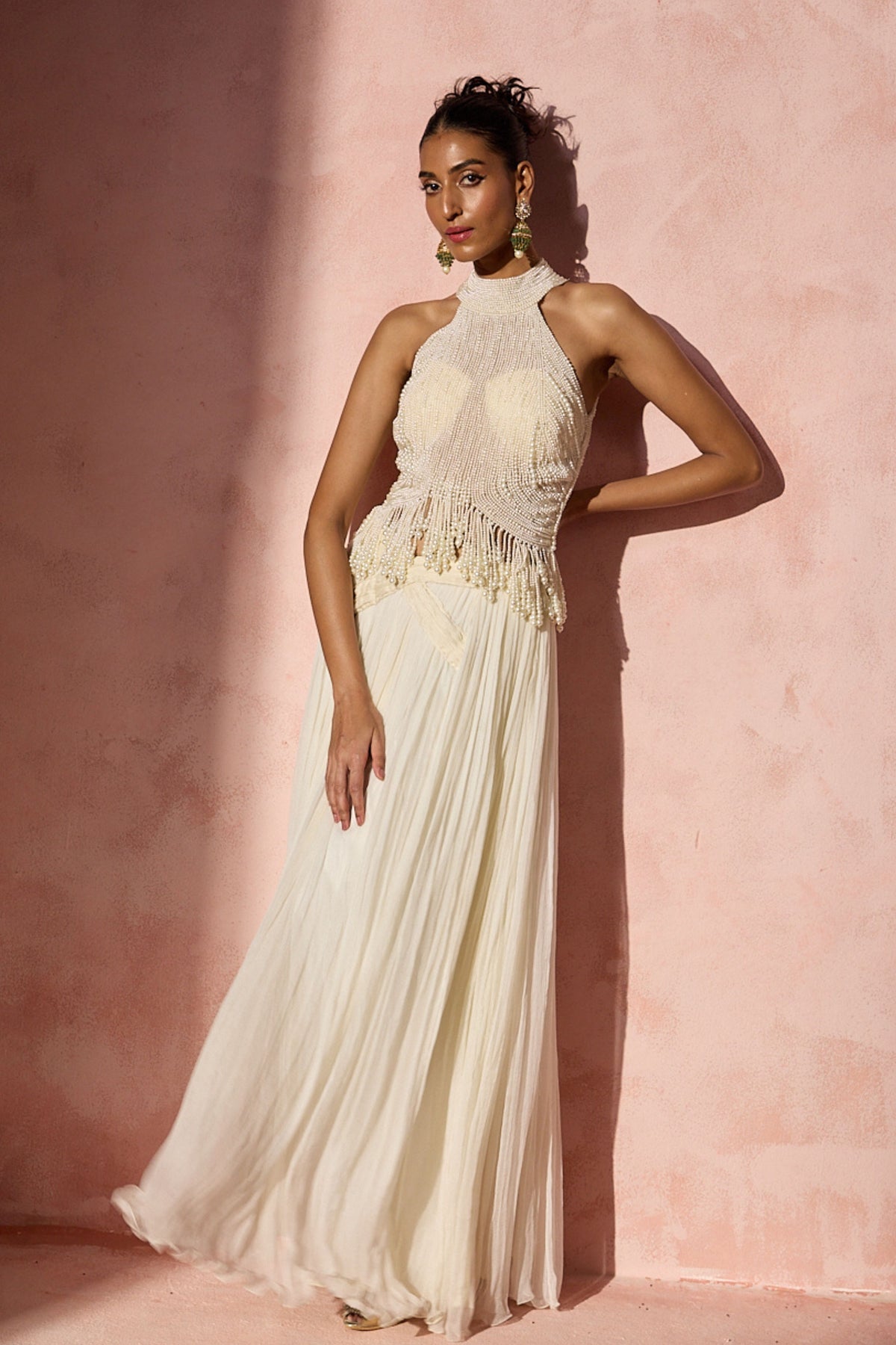 Ivory Pleated Skirt Set