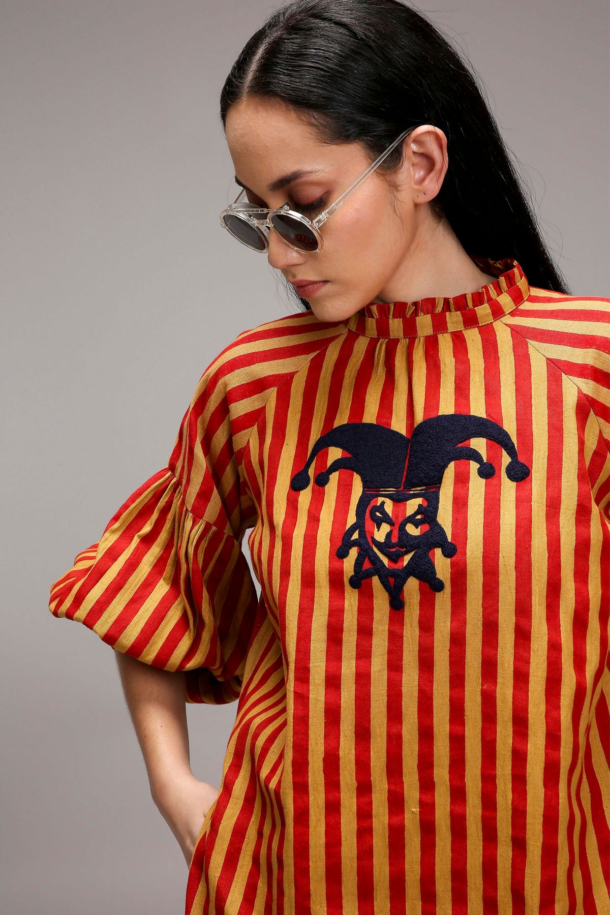 Tan-brown Red Striped Big Joker Tunic