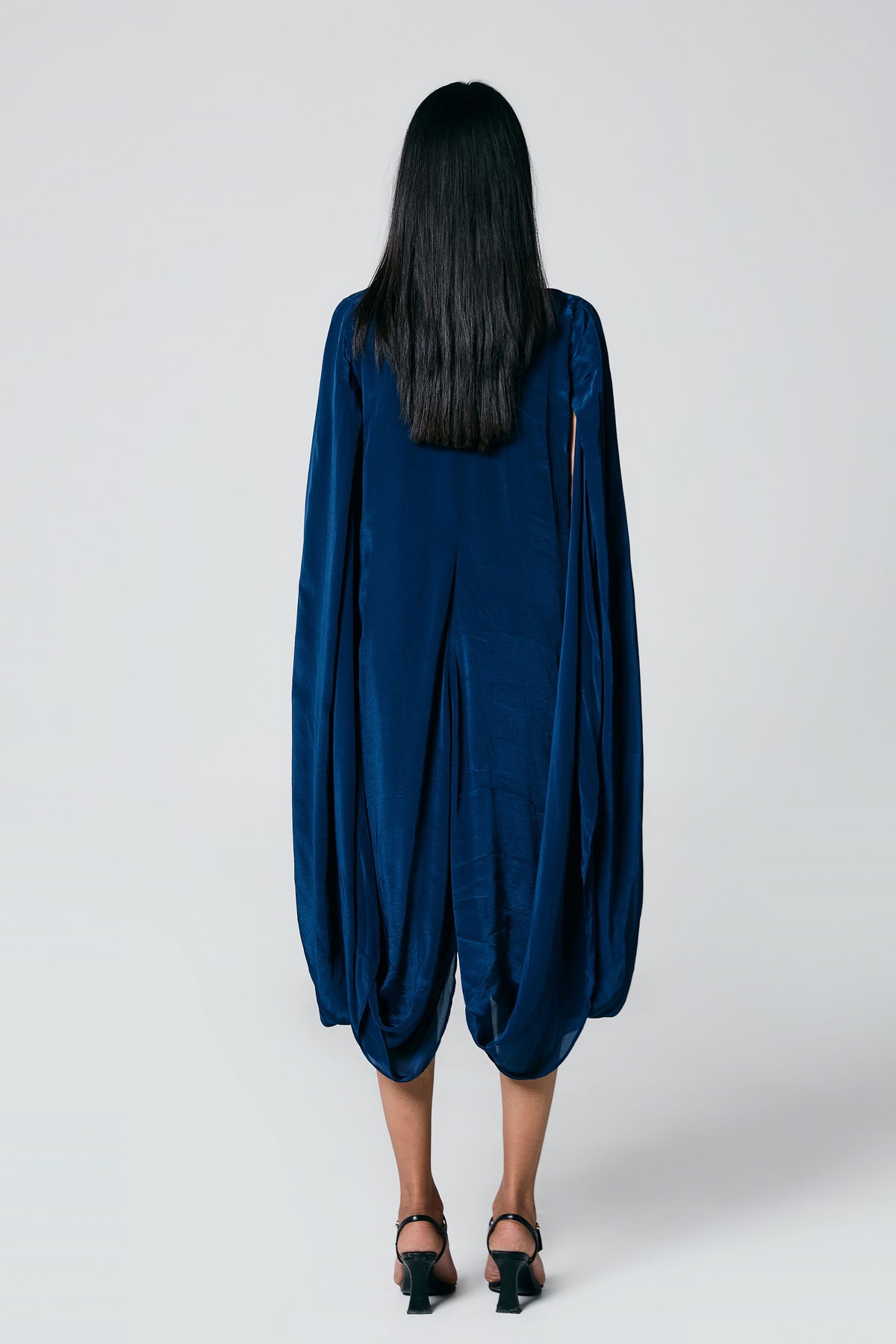 Blue Draped Cowl Dress