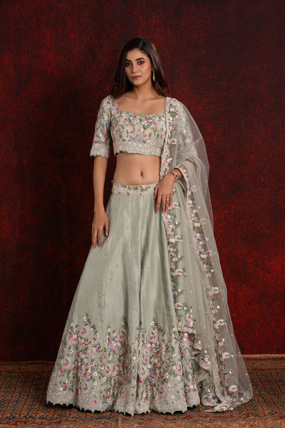 Embroidery Teal Blue Lehenga Set