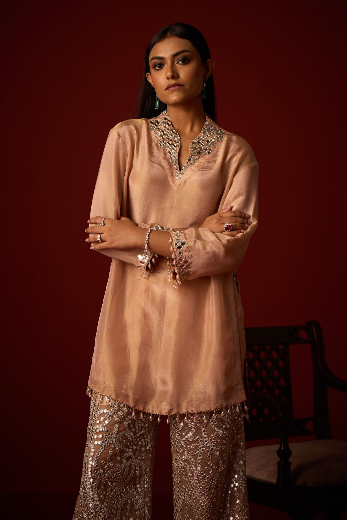 Mirror Work High Neck Tunic Set