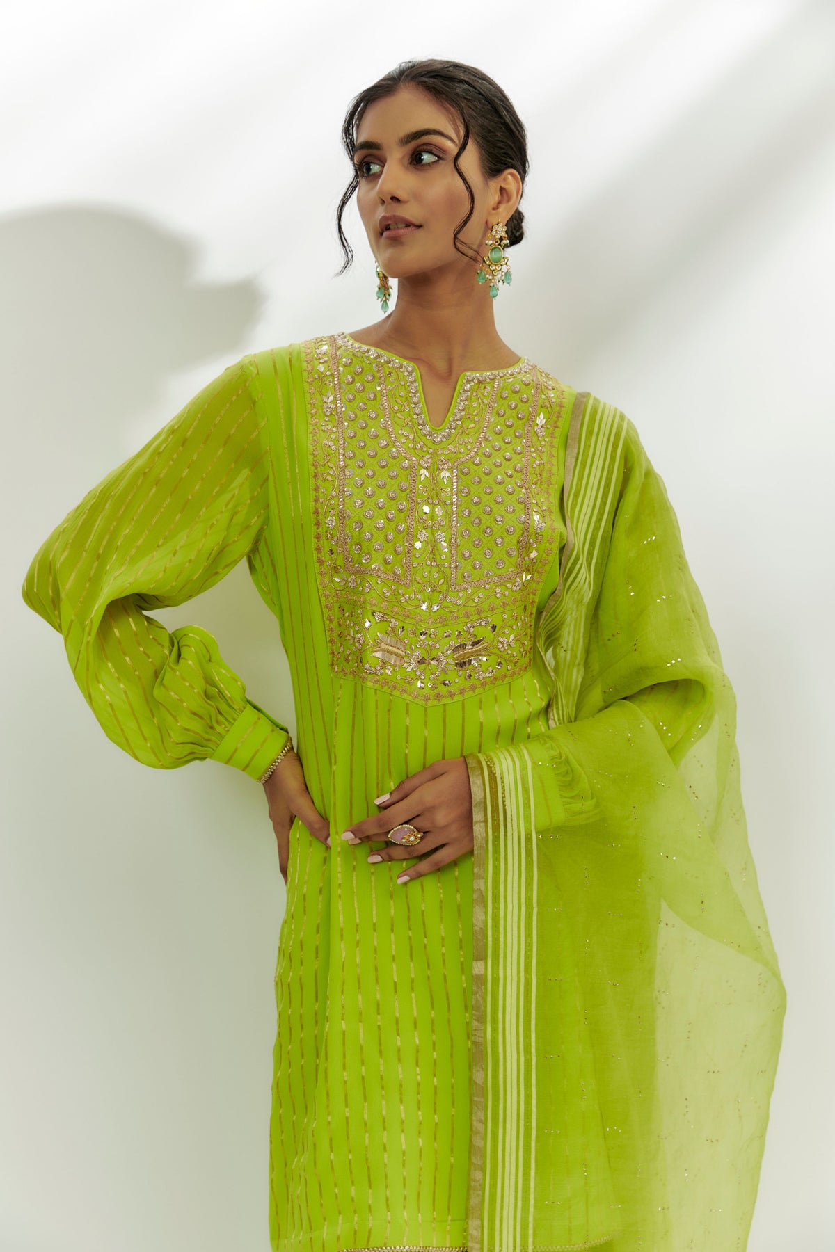 Lime Green Embroidered Kurta Set